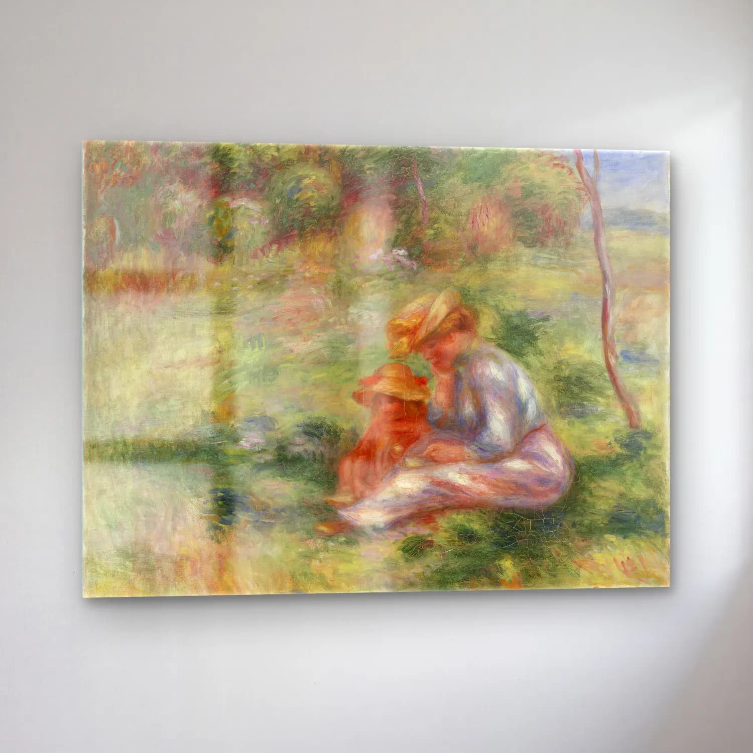 Pierre Auguste Renoir – Woman and Child in the Grass (Femme avec enfant sur l herbe) cam tablo — sol açıdan görünüm