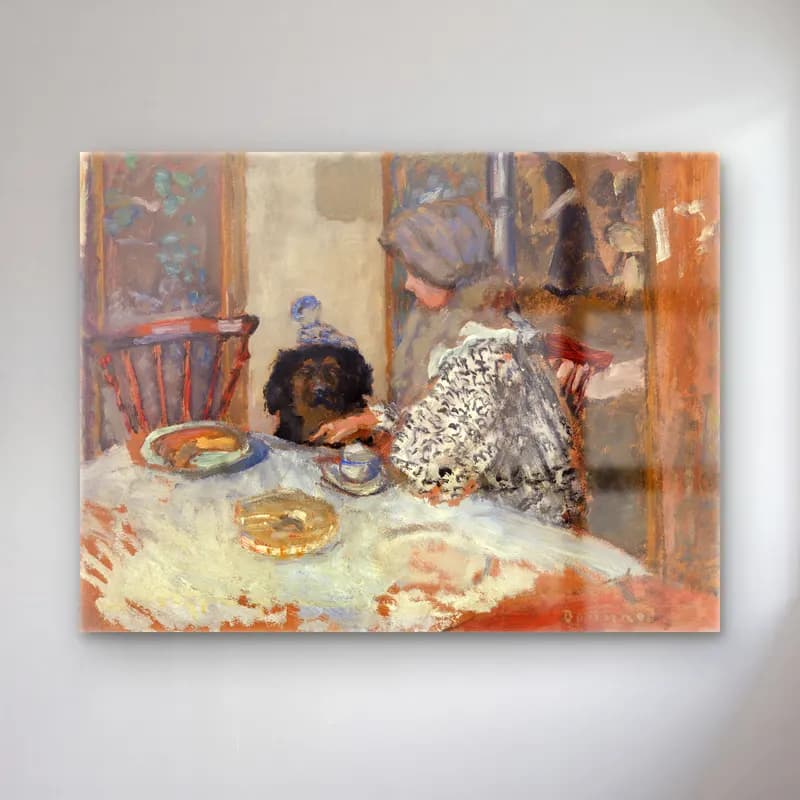 Pierre Bonnard – Woman and Dog at Table cam tablo — Pierre Bonnard – Woman and Dog at Table — empresyonist köpek