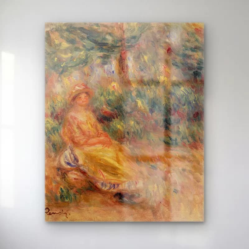 Pierre Auguste Renoir – Woman in Pink and Yellow in a Landscape (Femme en rose et… cam tablo — Pierre Auguste Renoir – Woman in Pink and Yellow in a Landscape (Femme en rose et… — empresyonist kadın portresi
