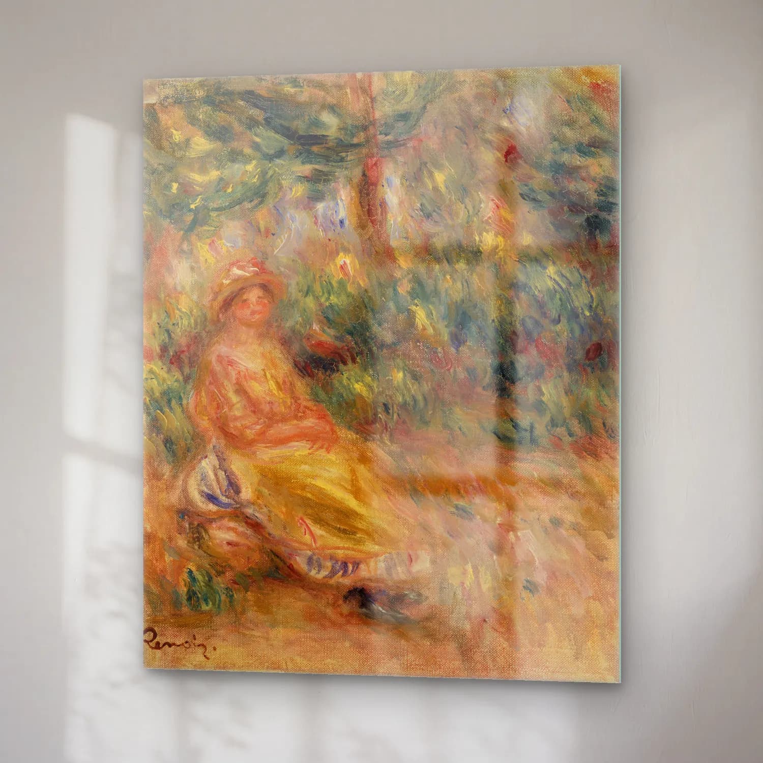Pierre Auguste Renoir – Woman in Pink and Yellow in a Landscape (Femme en rose et… cam tablo — sağ açıdan görünüm