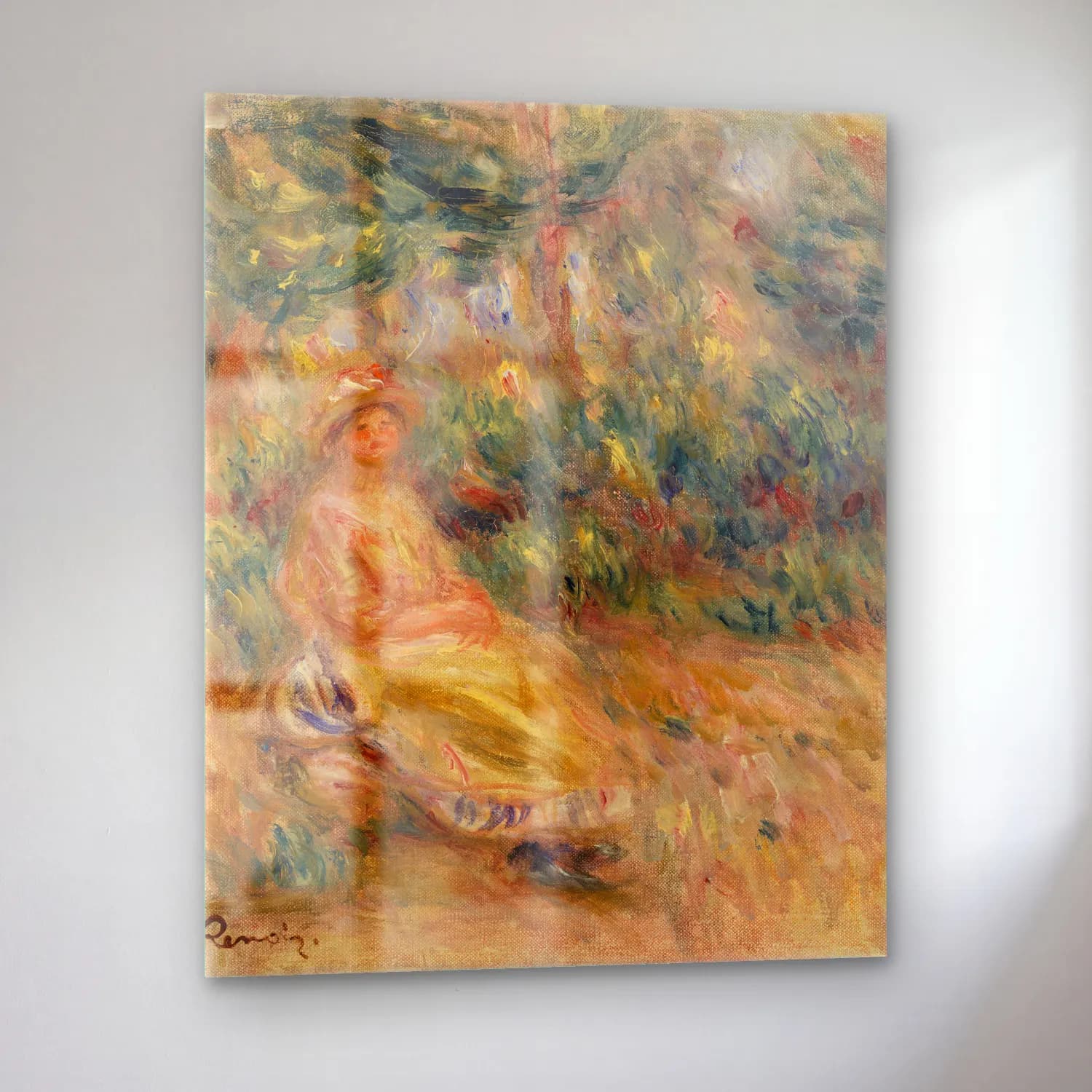 Pierre Auguste Renoir – Woman in Pink and Yellow in a Landscape (Femme en rose et… cam tablo — sol açıdan görünüm