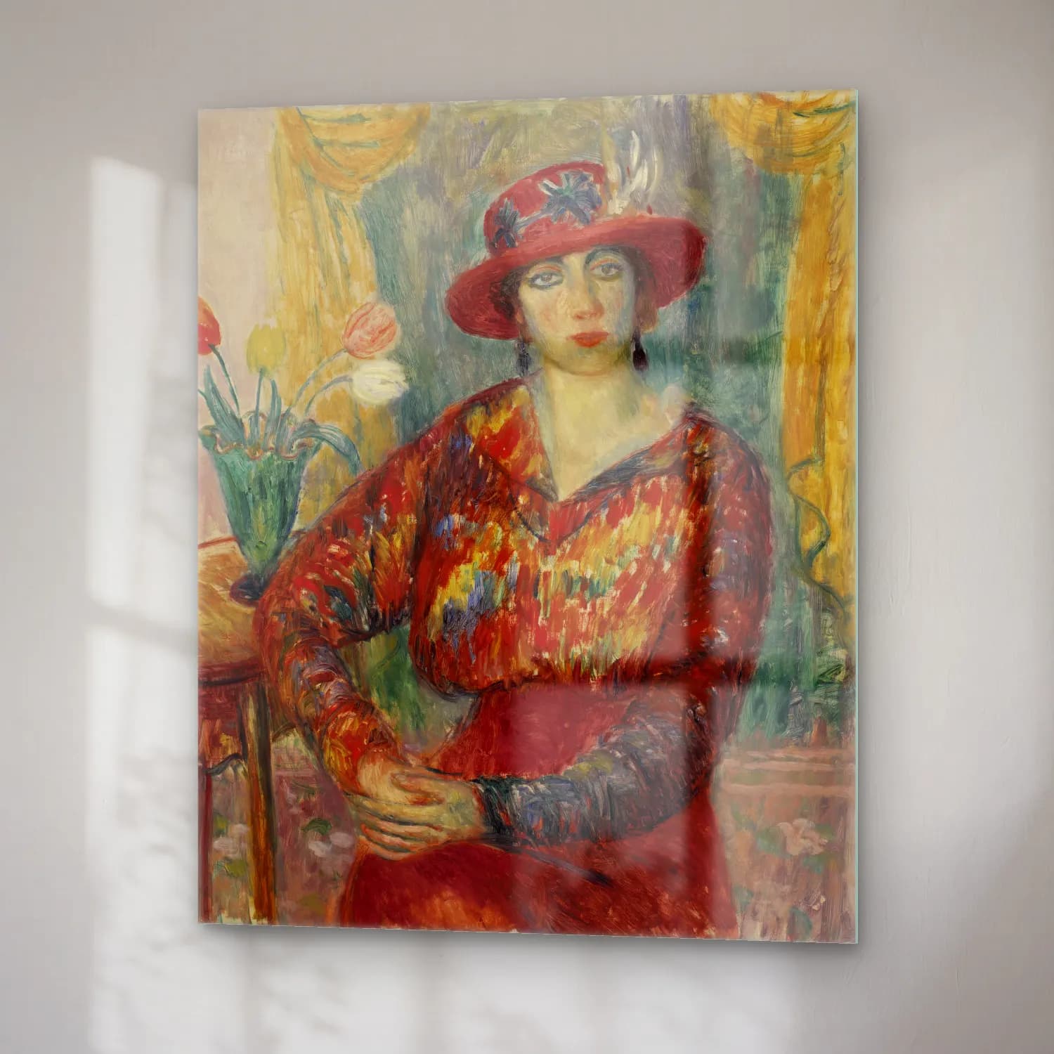 William James Glackens – Woman in Red Blouse with Tulips cam tablo — sağ açıdan görünüm