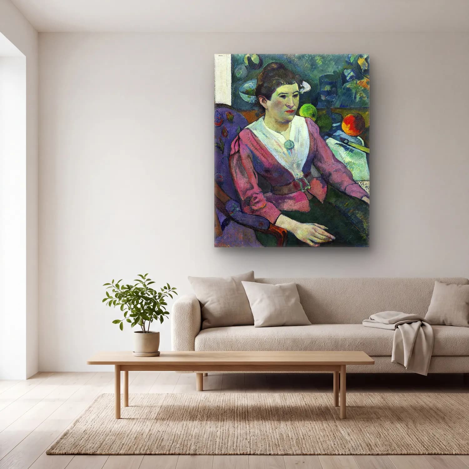 Paul Gauguin – Woman in front of a Still Life cam tablo — açık renk salonda