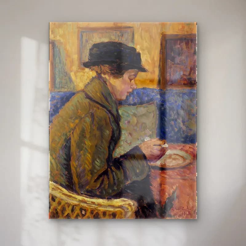 Alfred William Finch – Woman in profile, 1915 cam tablo — Alfred William Finch – Woman in profile, 1915 — empresyonist kitap okuyan kadın