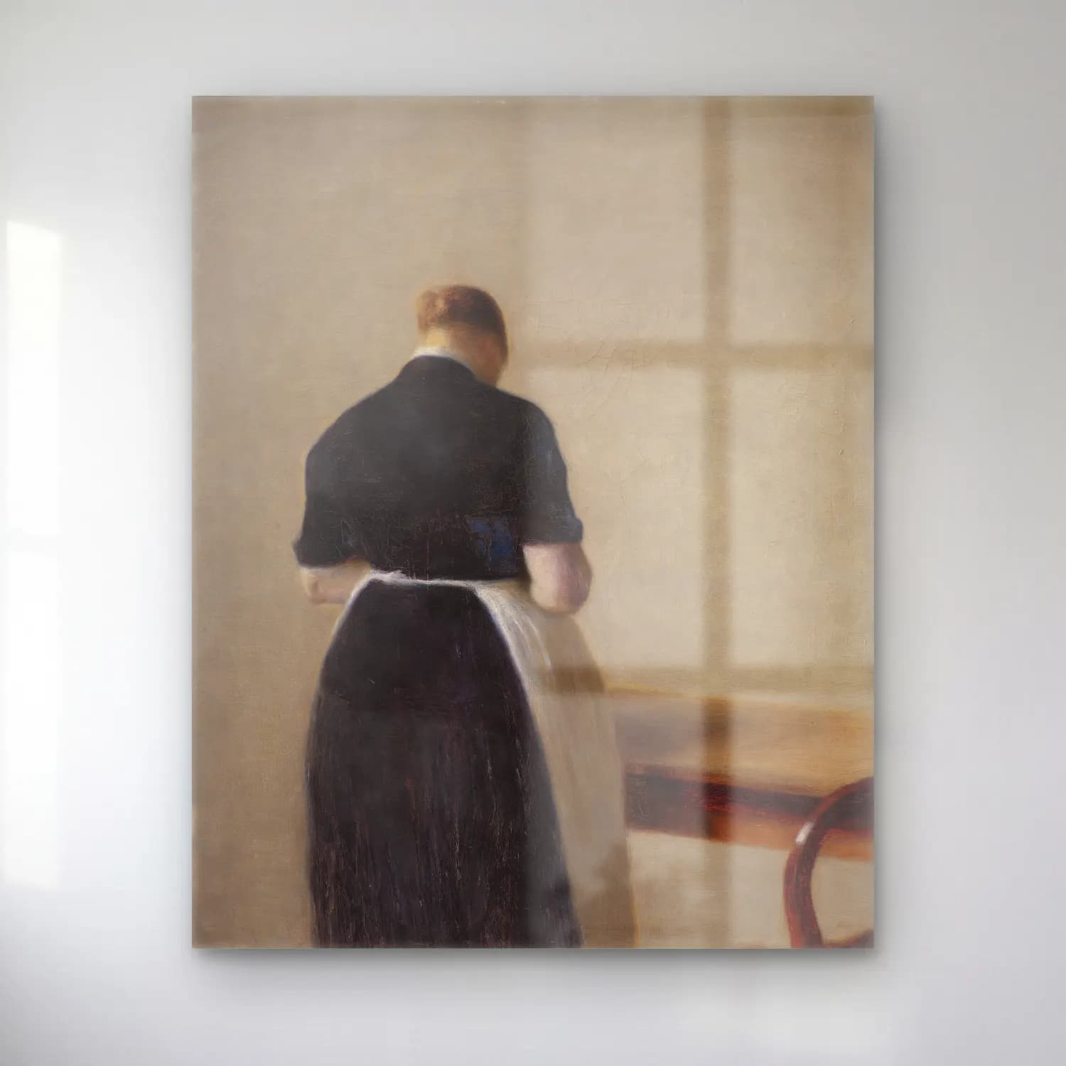 Vilhelm Hammershøi – Woman seen from the Back cam tablo — Vilhelm Hammershøi – Woman seen from the Back — yağlı boya elbiseli kadın
