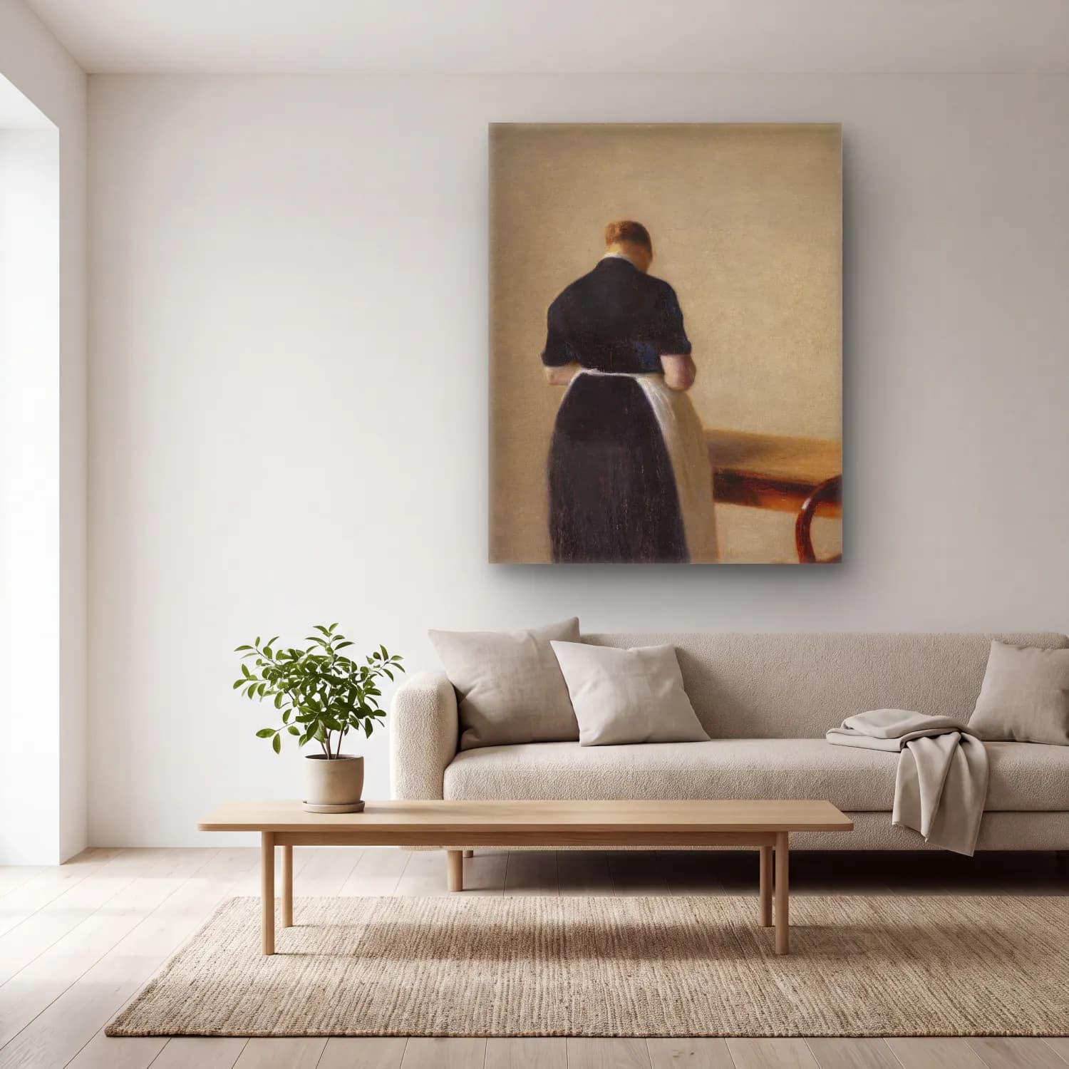 Vilhelm Hammershøi – Woman seen from the Back cam tablo — açık renk salonda