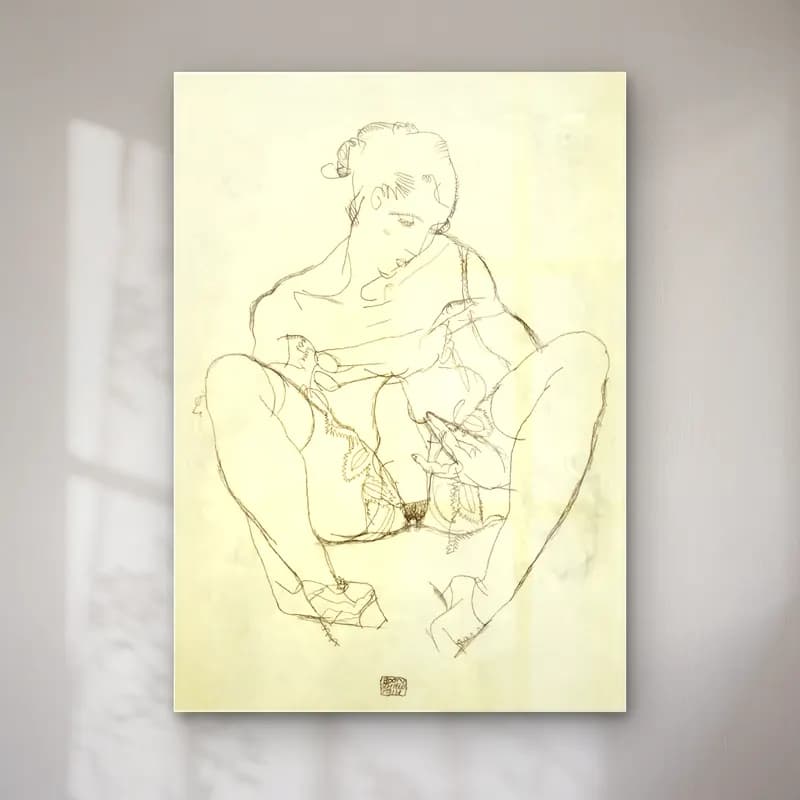 Egon Schiele – Woman spreading legs. Seated Woman in Chemise cam tablo — Egon Schiele – Woman spreading legs. Seated Woman in Chemise — çizgi sanatı figür çalışması