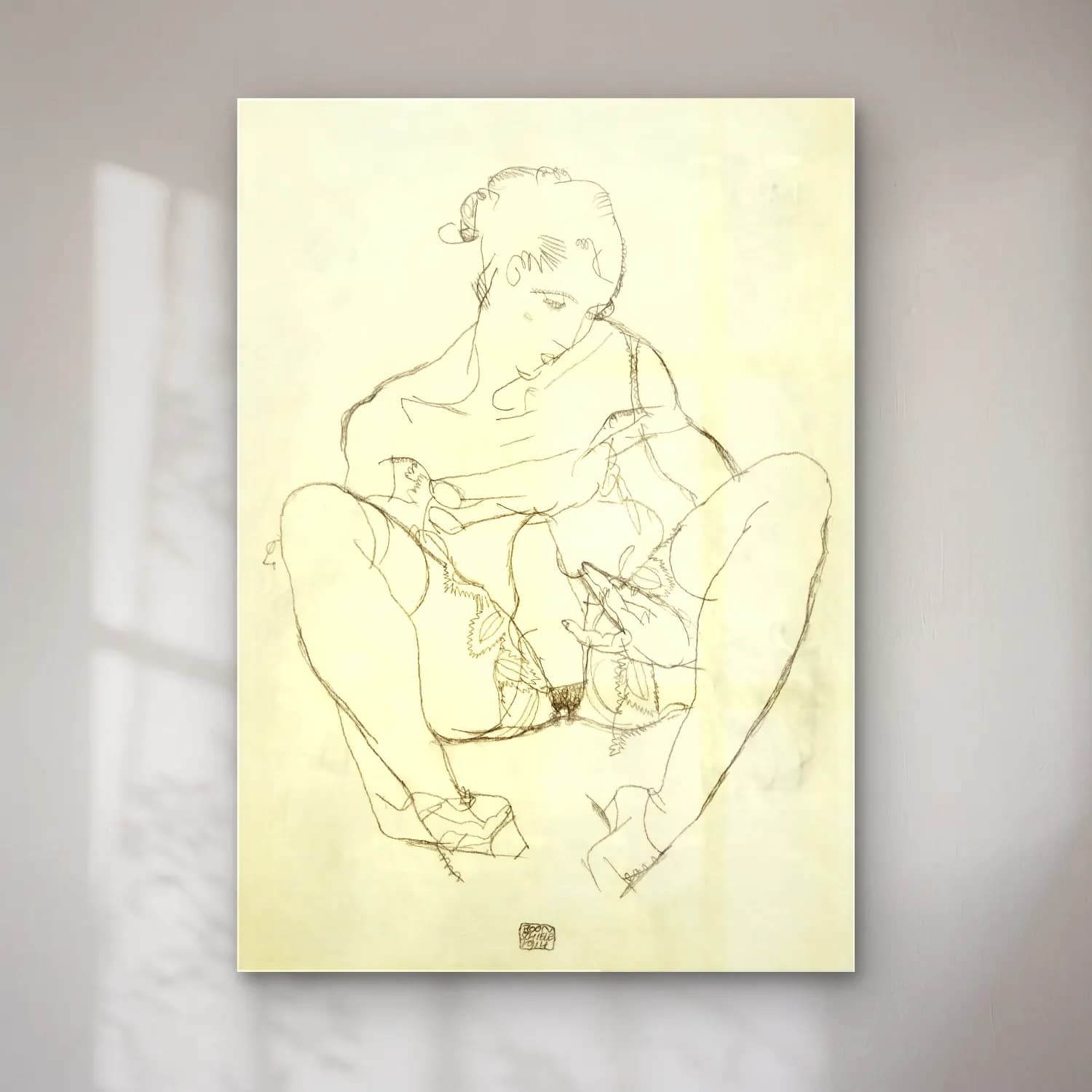 Egon Schiele – Woman spreading legs. Seated Woman in Chemise cam tablo — Egon Schiele – Woman spreading legs. Seated Woman in Chemise — çizgi sanatı figür çalışması