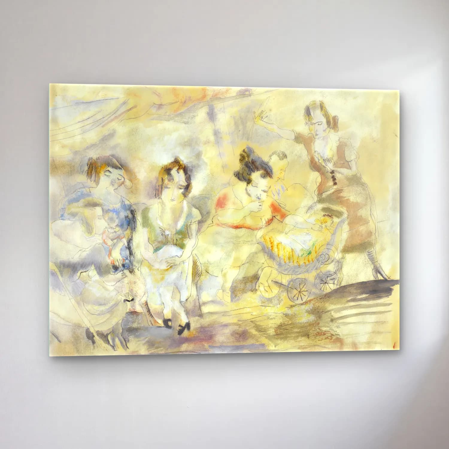 Jules Pascin – Woman with Baby Carriage cam tablo — sol açıdan görünüm