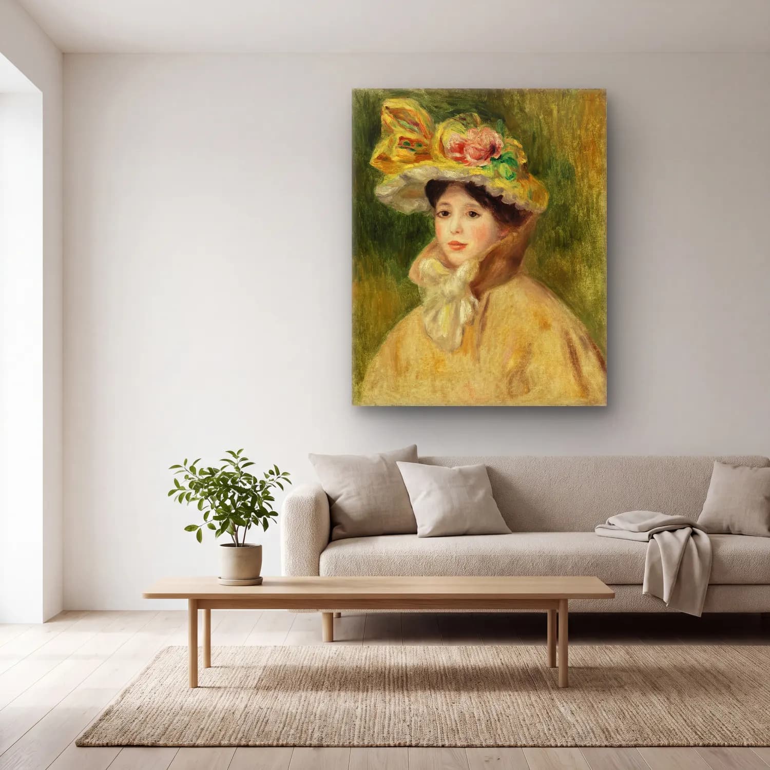 Pierre Auguste Renoir – Woman with Capeline (Femme Ã la capeline) cam tablo — açık renk salonda
