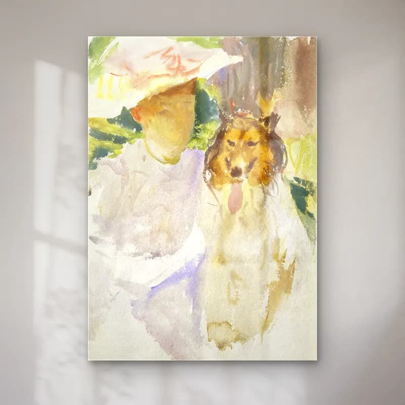 John Singer Sargent – Woman with Collie after cam tablo — John Singer Sargent – Woman with Collie after — suluboya köpek