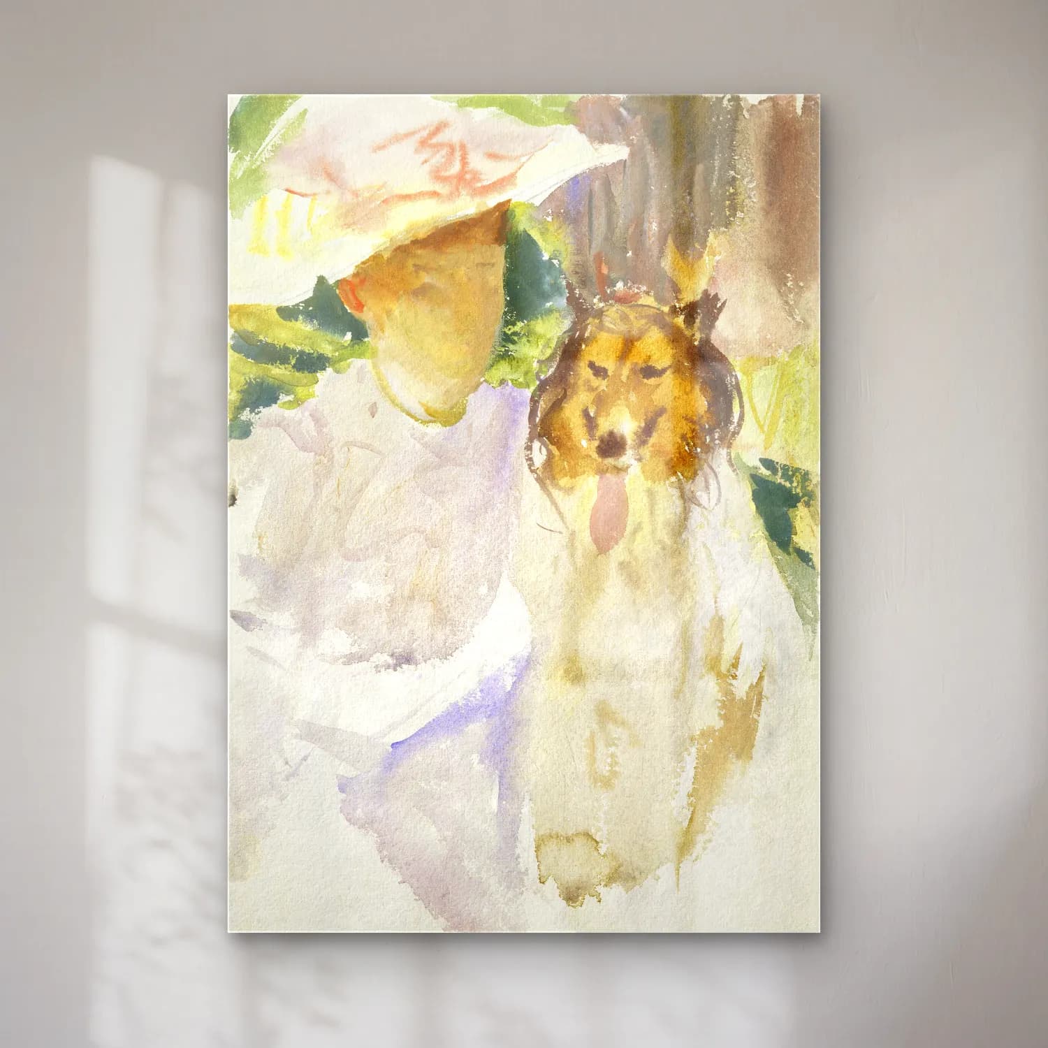 John Singer Sargent – Woman with Collie after cam tablo — John Singer Sargent – Woman with Collie after — suluboya köpek