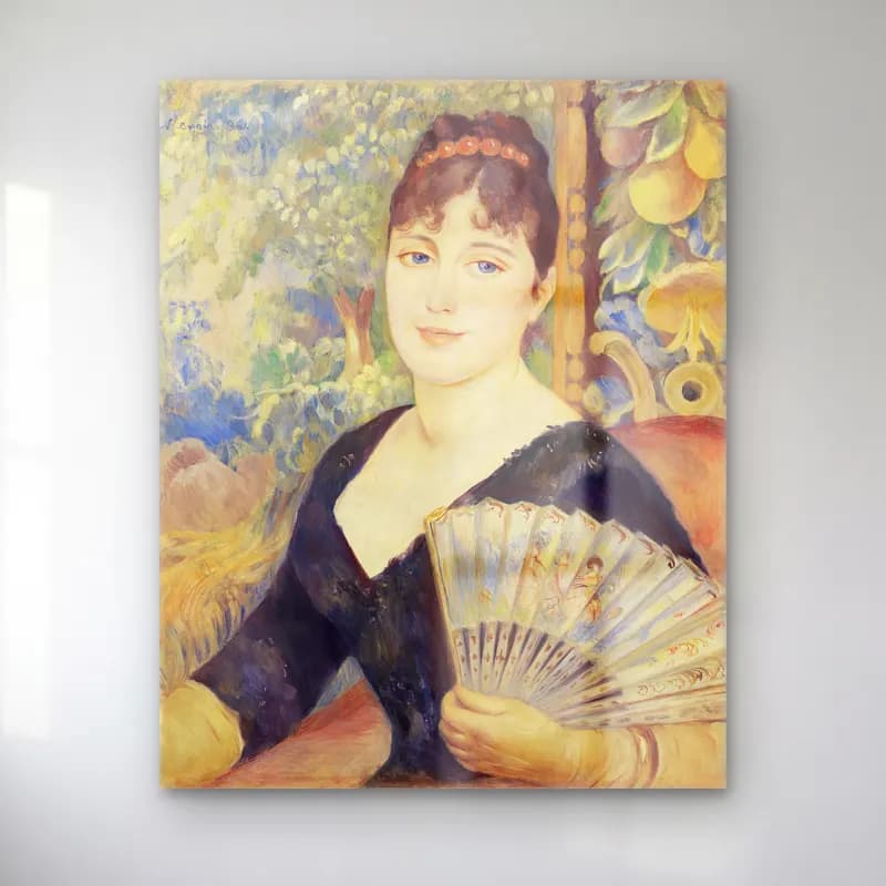 Pierre-Auguste Renoir – Woman with Fan (Femme à l éventail) cam tablo — Pierre-Auguste Renoir – Woman with Fan (Femme à l éventail) — empresyonist kadın portresi
