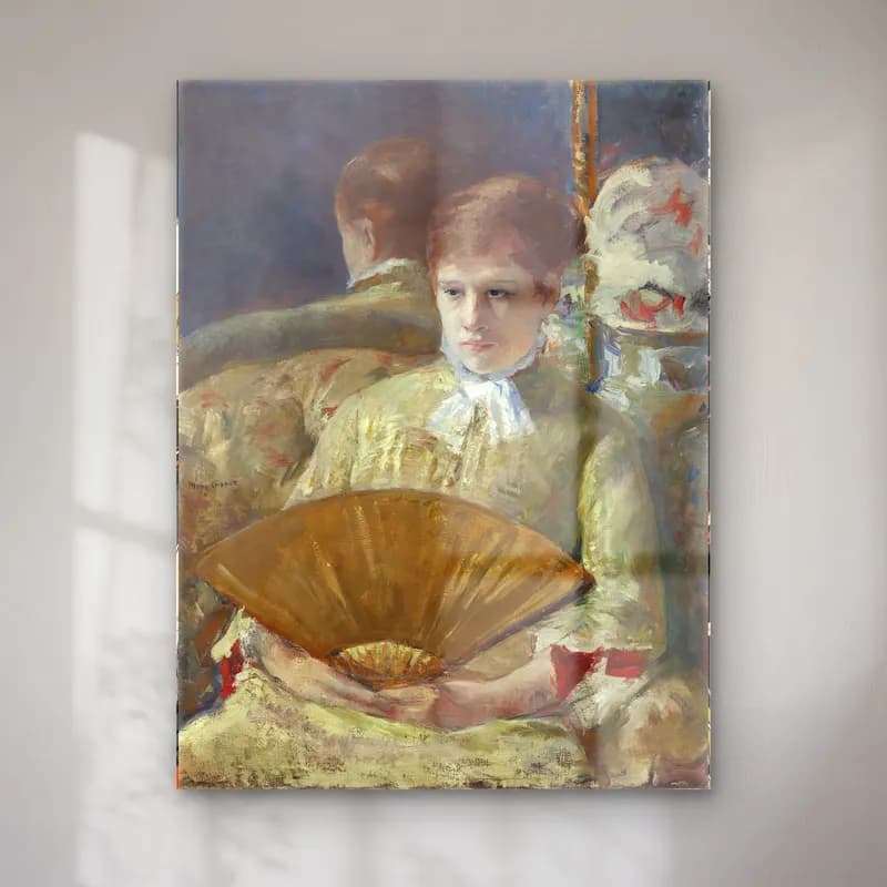 Mary Cassatt – Woman with a Fan – Yeşil Tonlar cam tablo — Mary Cassatt – Woman with a Fan – Yeşil Tonlar — empresyonist kadın portresi