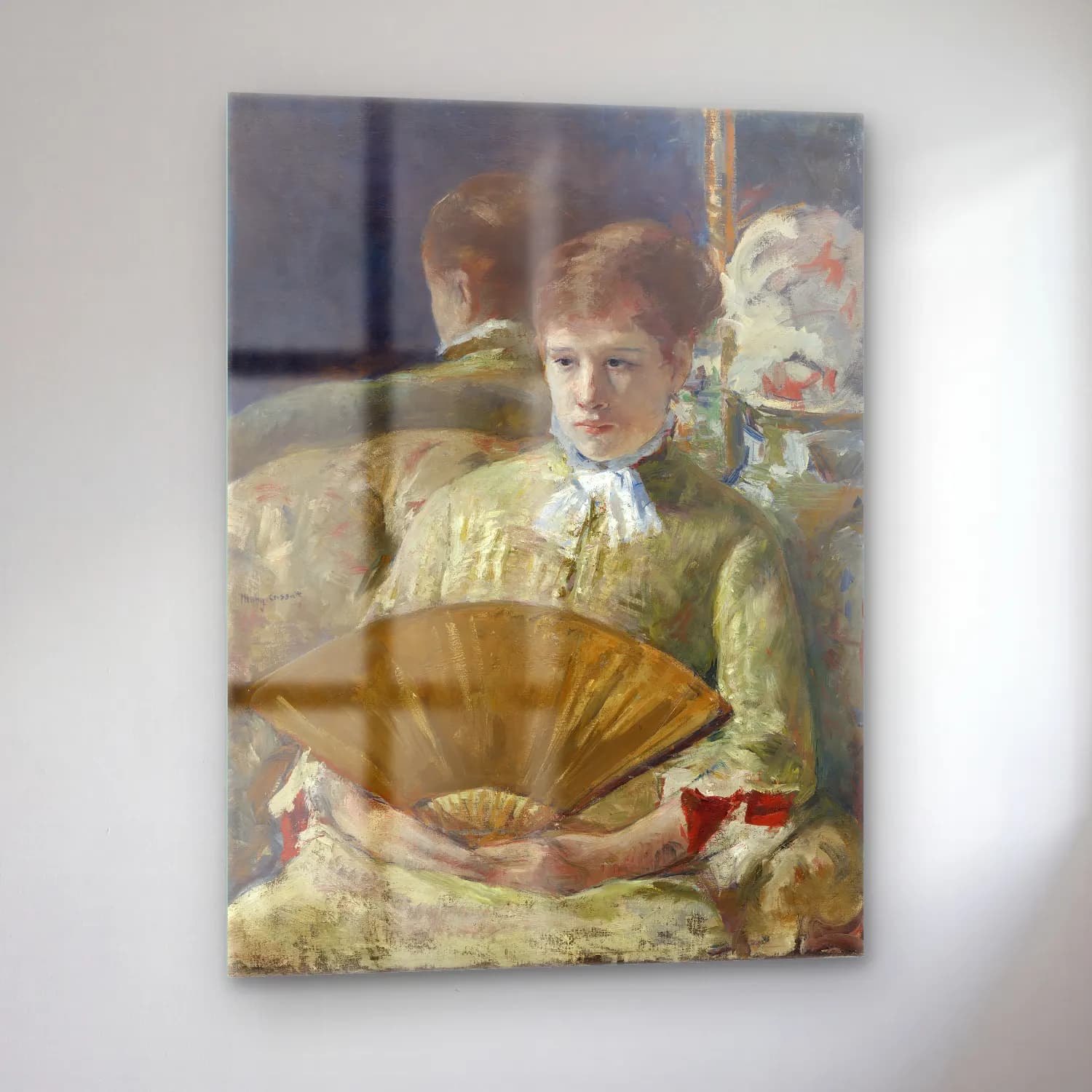 Mary Cassatt – Woman with a Fan – Yeşil Tonlar cam tablo — sol açıdan görünüm