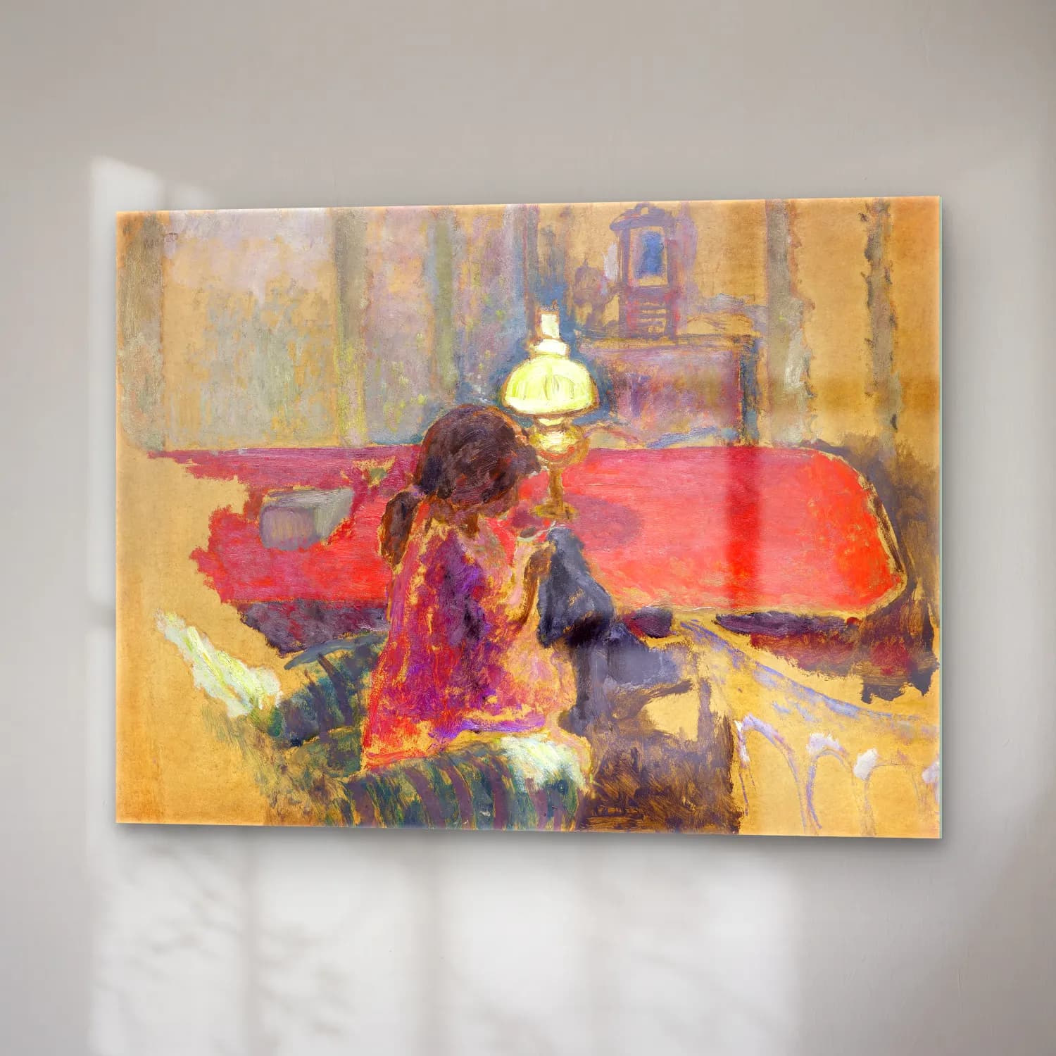Pierre Bonnard – Woman with a Lamp – Kırmızı Tonlar cam tablo — sağ açıdan görünüm