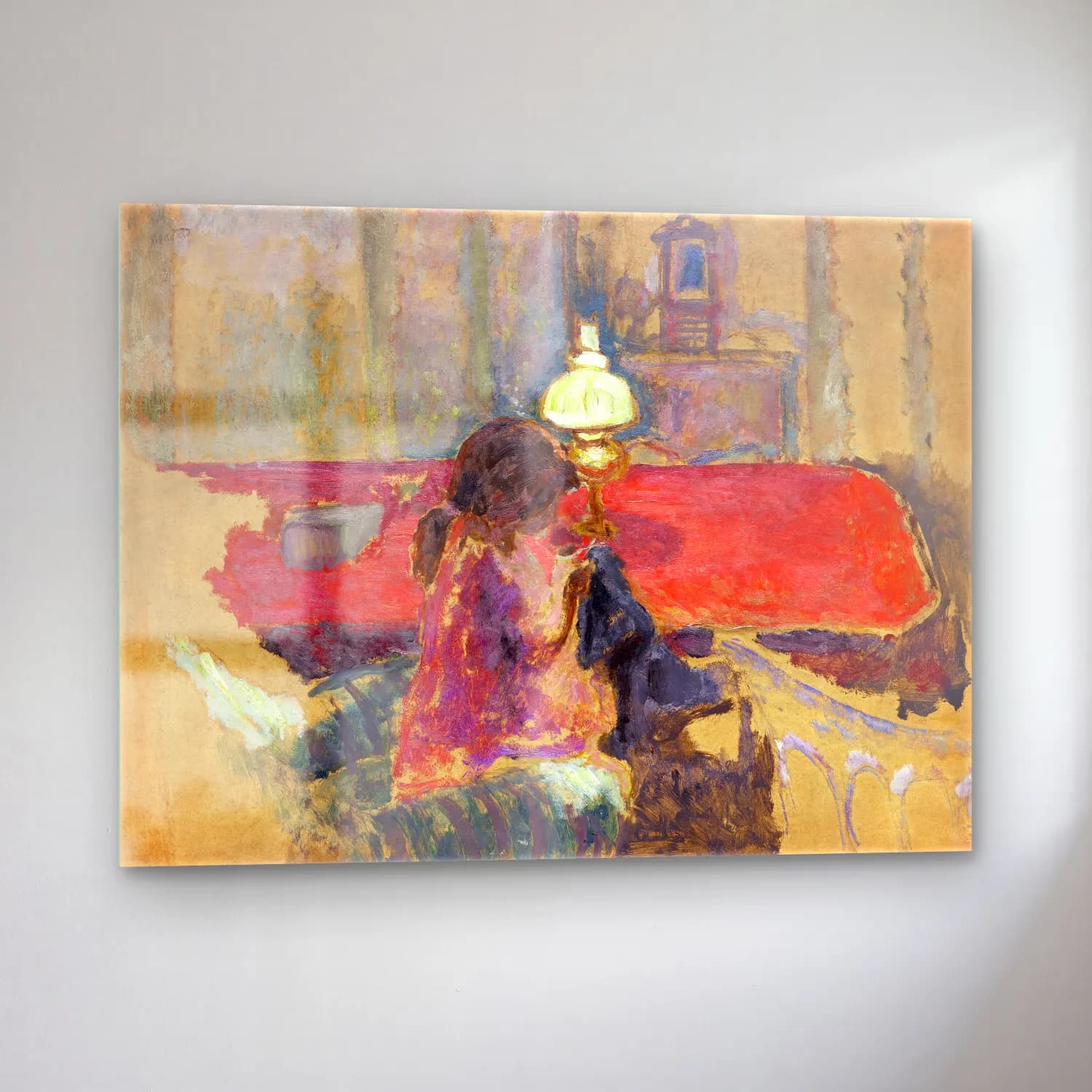 Pierre Bonnard – Woman with a Lamp – Kırmızı Tonlar cam tablo — sol açıdan görünüm