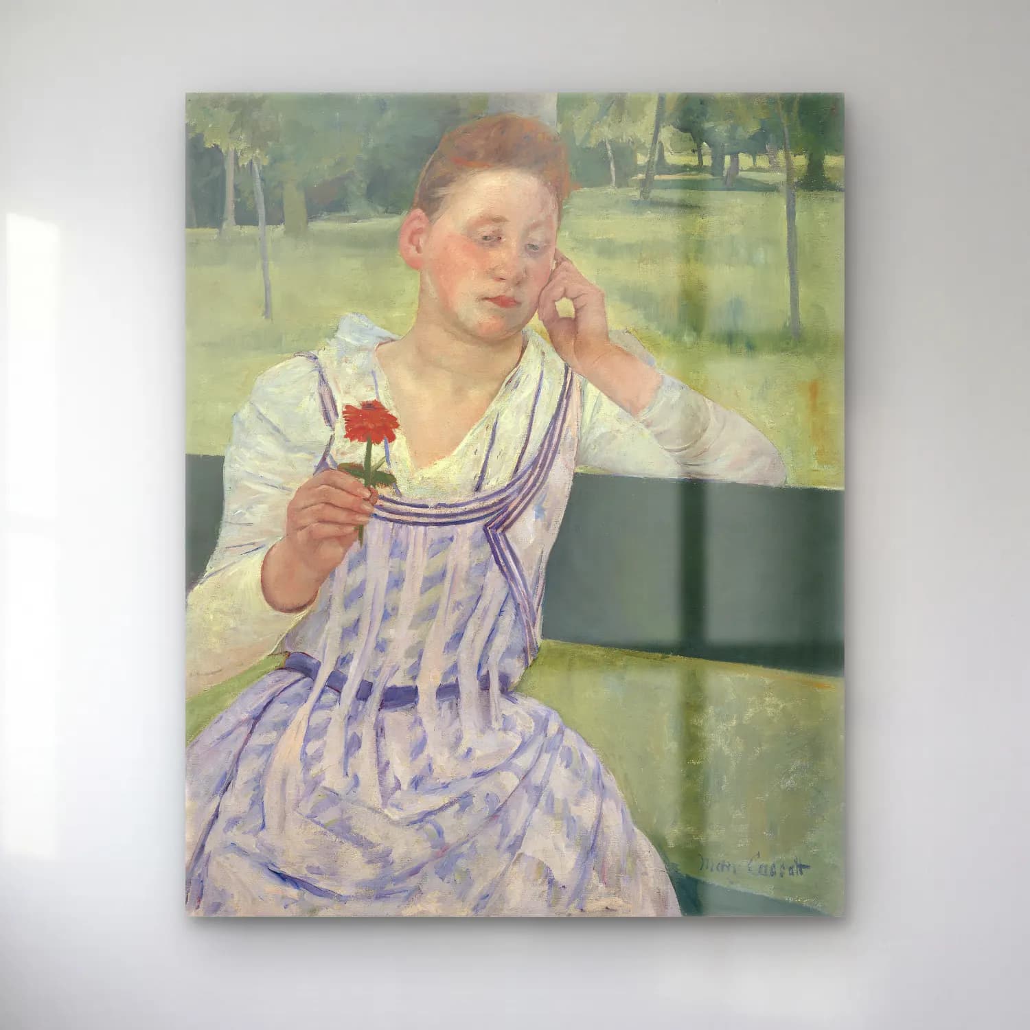 Mary Cassatt – Woman with a Red Zinnia cam tablo — Mary Cassatt – Woman with a Red Zinnia — empresyonist elbiseli kadın