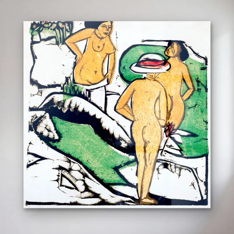 Ludwig Kirchner – Women Bathing Between White Stones Ernst cam tablo — Ludwig Kirchner – Women Bathing Between White Stones Ernst — vintage figür çalışması