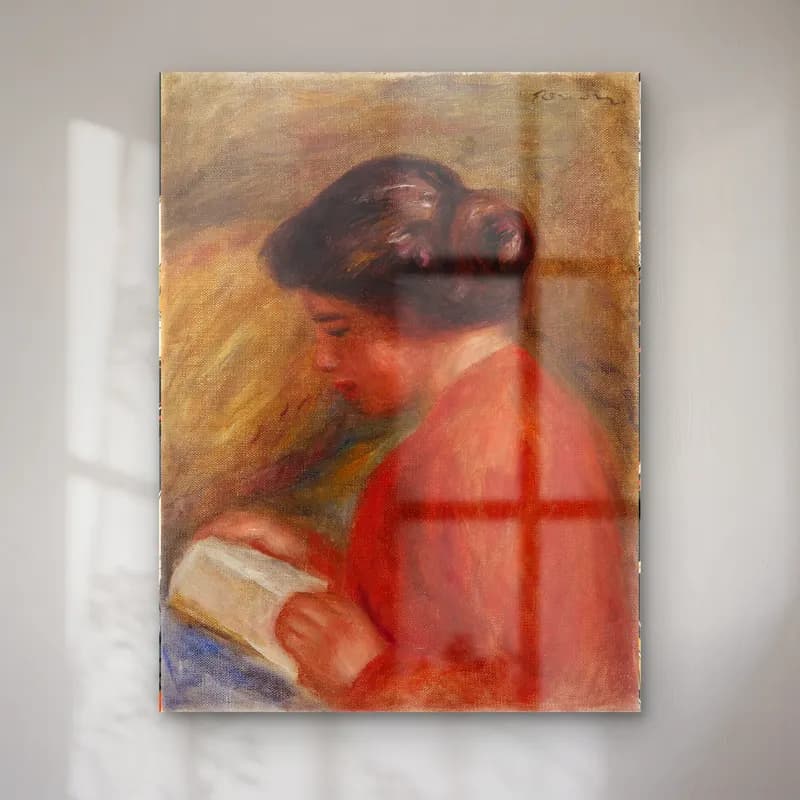 Pierre Auguste Renoir – Young Woman Reading (Jeune femme lisant, buste) cam tablo — Pierre Auguste Renoir – Young Woman Reading (Jeune femme lisant, buste) — empresyonist kitap okuyan kadın