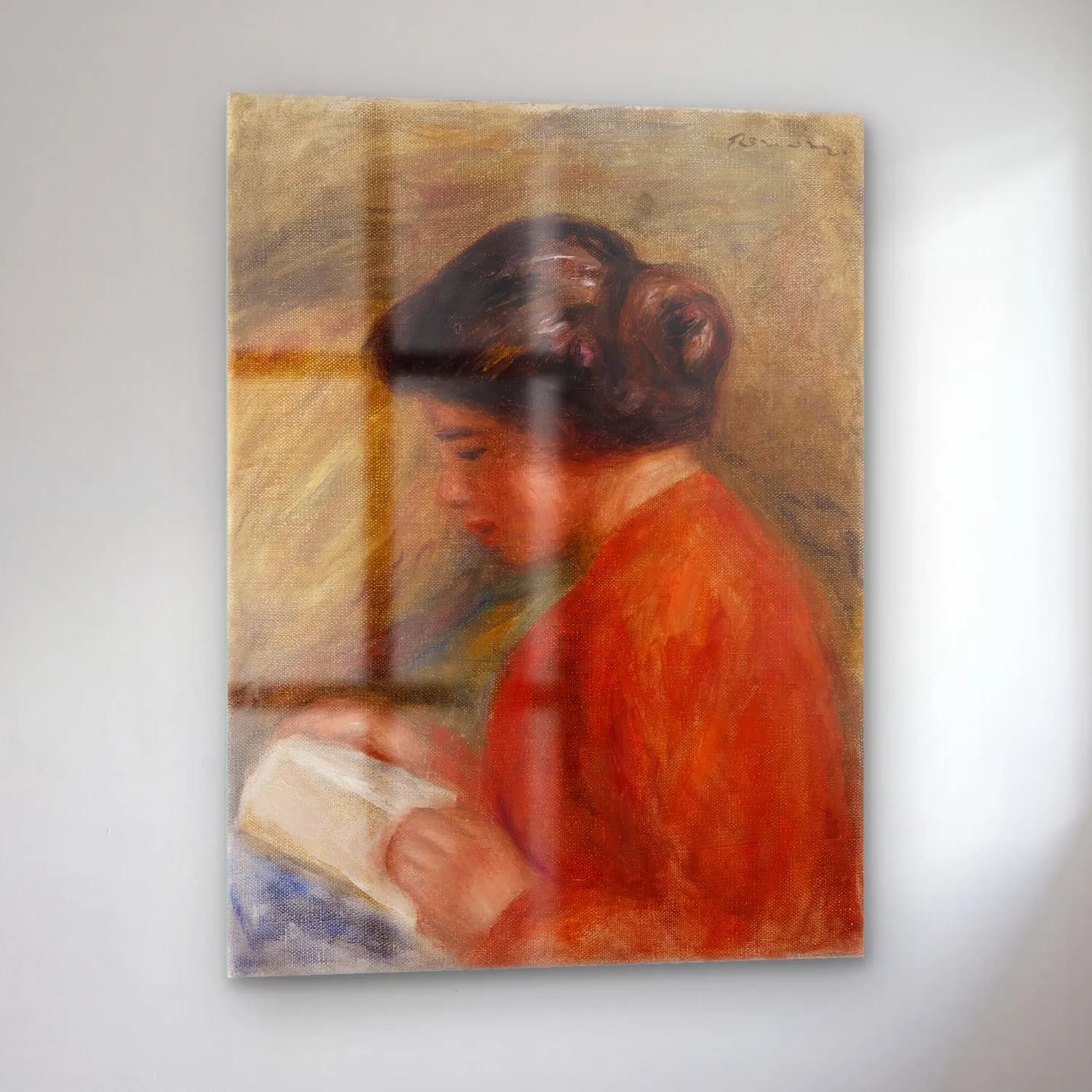 Pierre Auguste Renoir – Young Woman Reading (Jeune femme lisant, buste) cam tablo — sol açıdan görünüm