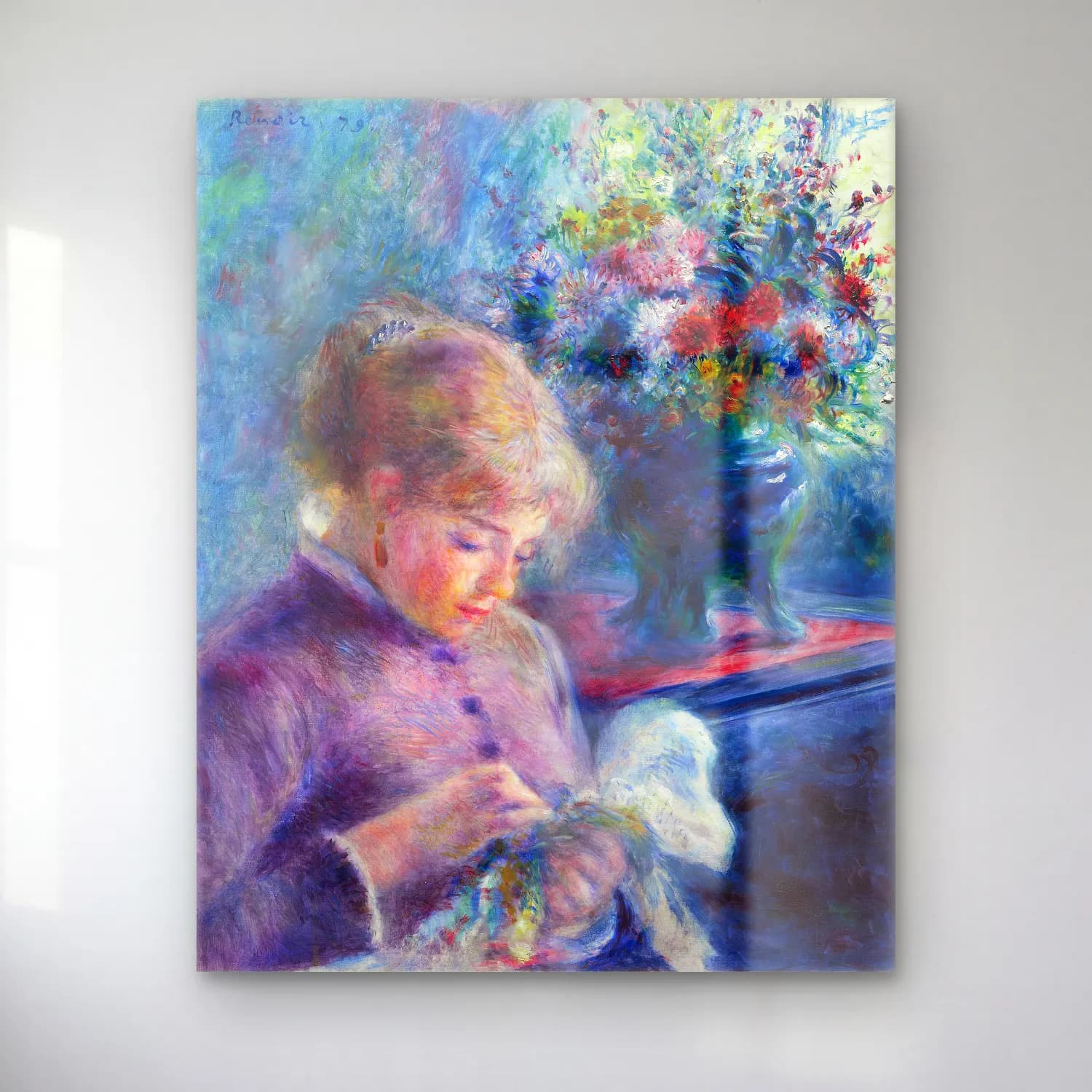 Pierre-Auguste Renoir – Young Woman Sewing cam tablo — Pierre-Auguste Renoir – Young Woman Sewing — empresyonist kitap okuyan kadın
