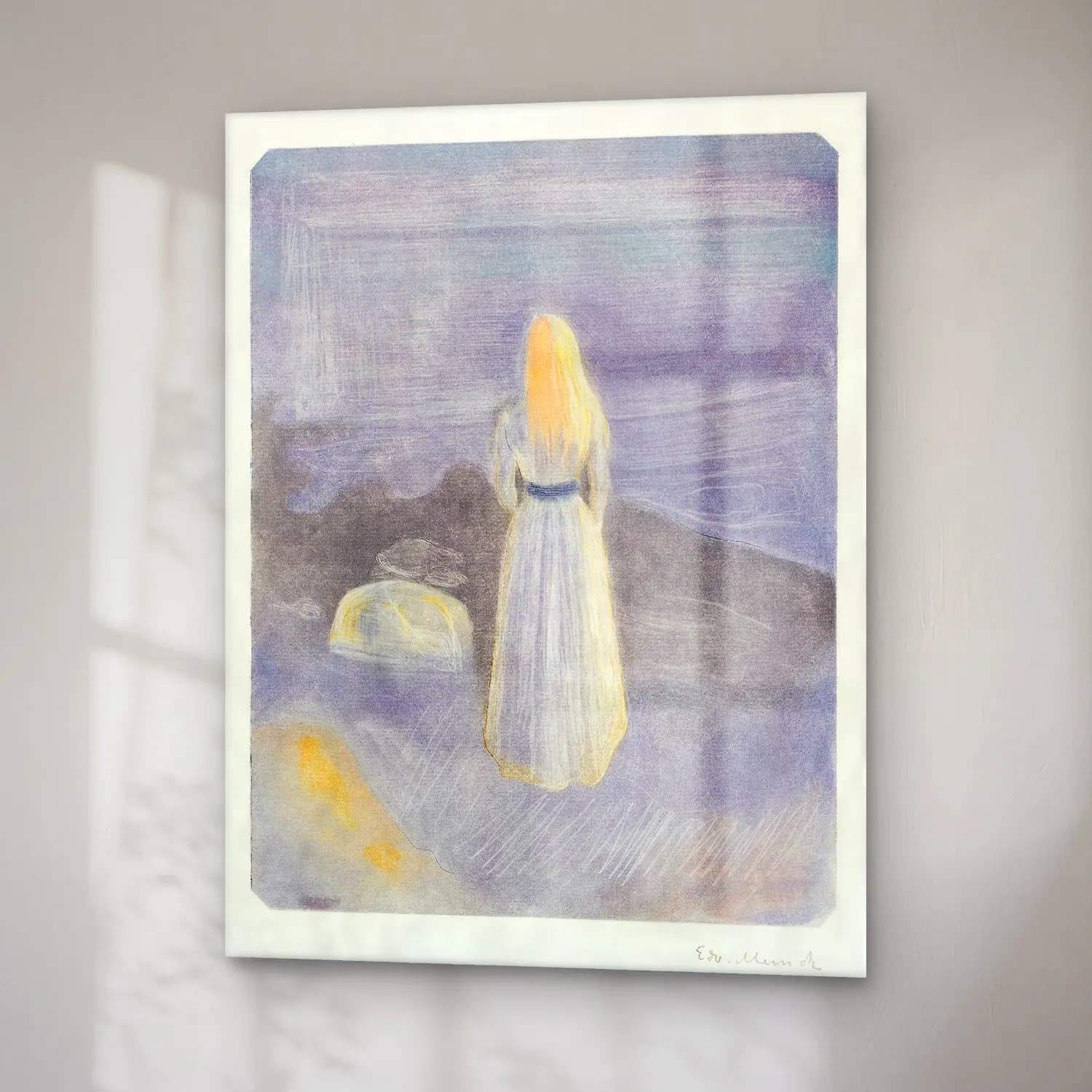 Edvard Munch – Young Woman on the Beach – Pastel Tonlar cam tablo — sağ açıdan görünüm