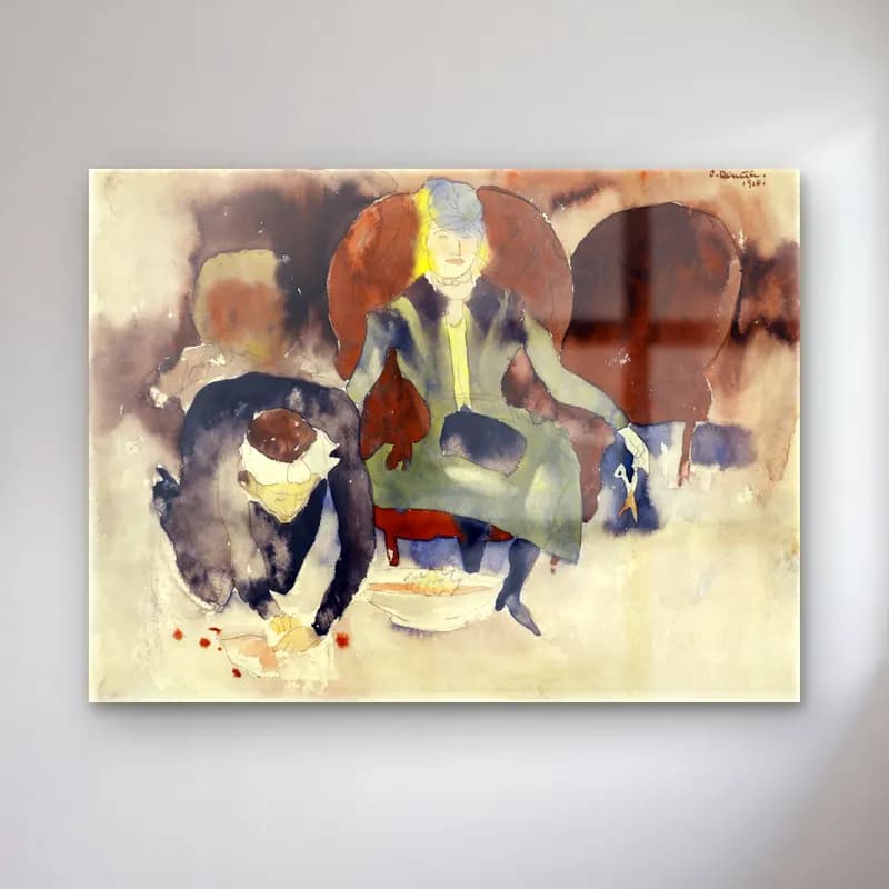 Charles Demuth – Scene after Georges Stabs Himself with the Scissors cam tablo — Charles Demuth – Scene after Georges Stabs Himself with the Scissors — suluboya şapkalı kadın