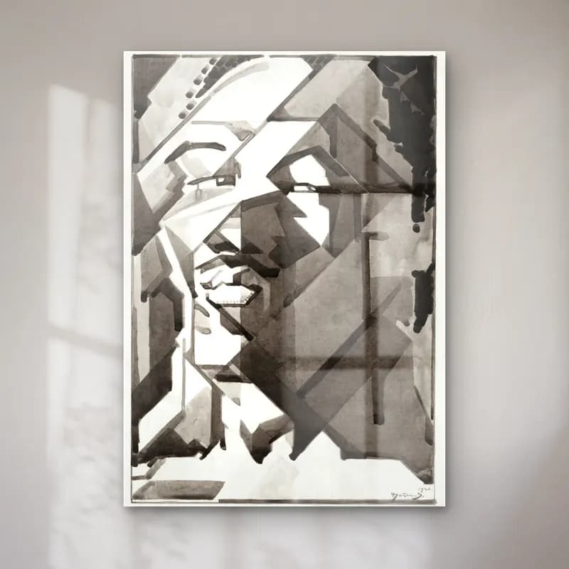 Reijer Stolk – Self-portrait cam tablo — Reijer Stolk – Self-portrait — siyah beyaz soyut yüz