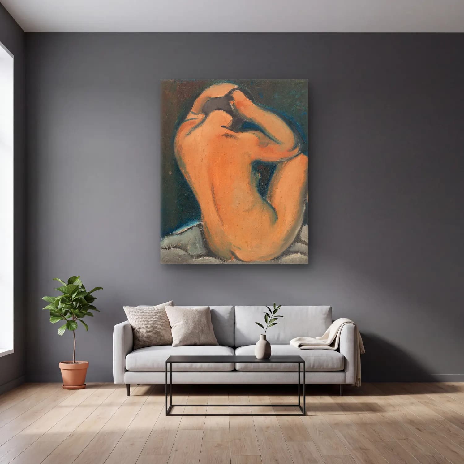 Mikuláš Galanda – Study of a nude cam tablo — gri duvarlı salonda