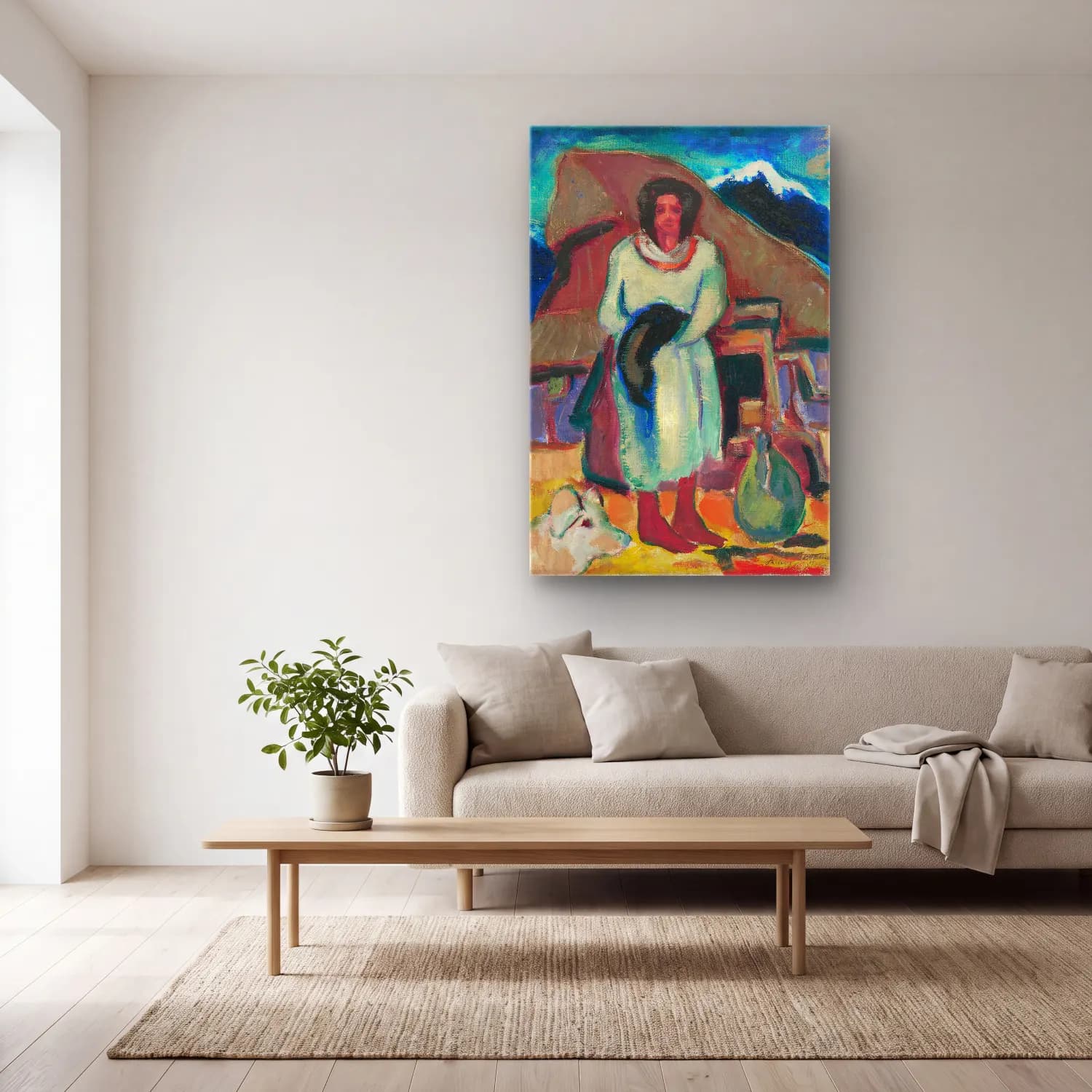 Zolo Palugyay – Study of a village girl in front of a cottage cam tablo — açık renk salonda