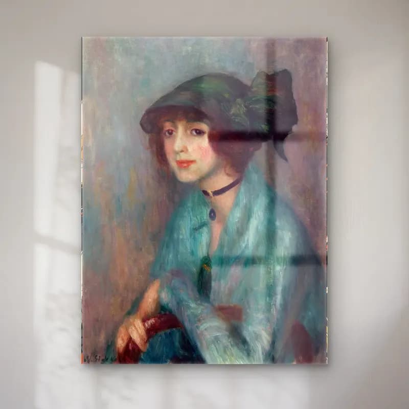 William James Glackens – The Brunette cam tablo — William James Glackens – The Brunette — empresyonist şapkalı kadın