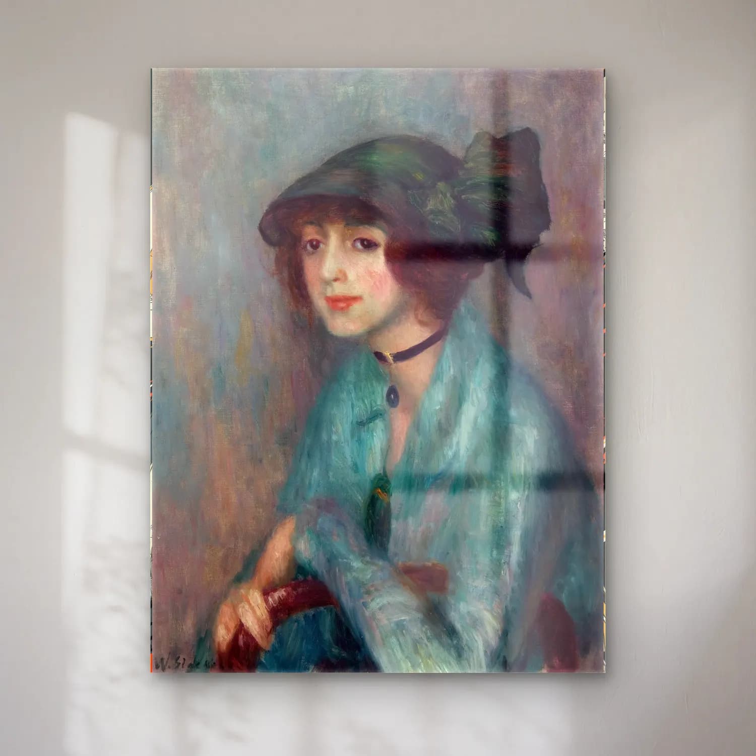 William James Glackens – The Brunette cam tablo — William James Glackens – The Brunette — empresyonist şapkalı kadın