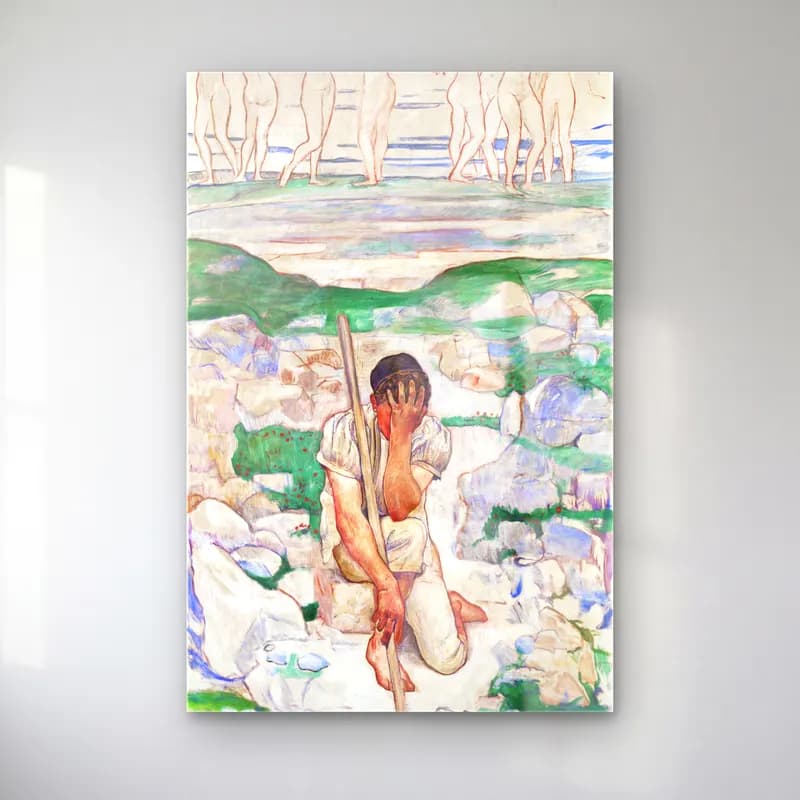 Ferdinand Hodler – The Dream of the Shepherd (Der Traum des Hirten) cam tablo — Ferdinand Hodler – The Dream of the Shepherd (Der Traum des Hirten) — empresyonist erkek portresi