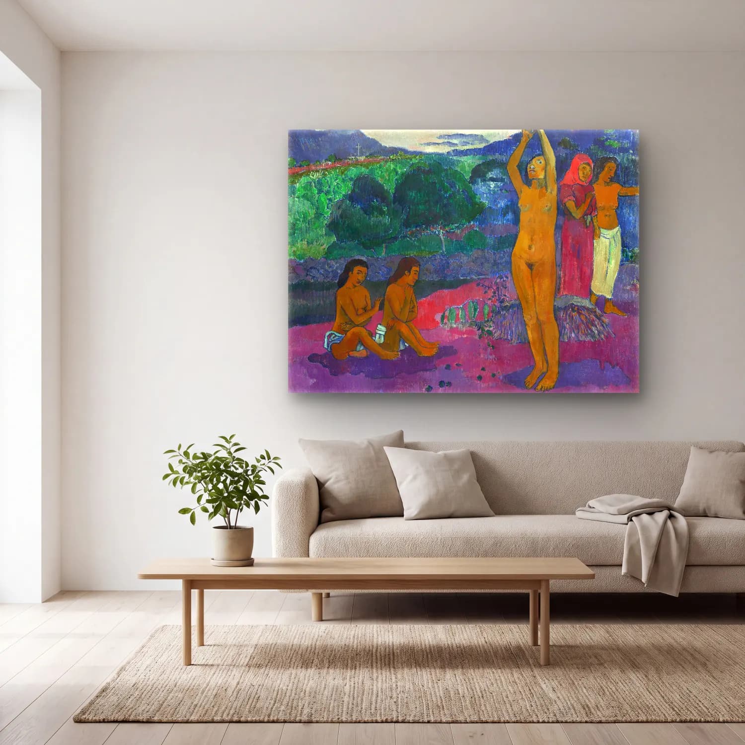 Paul Gauguin – The Invocation cam tablo — açık renk salonda