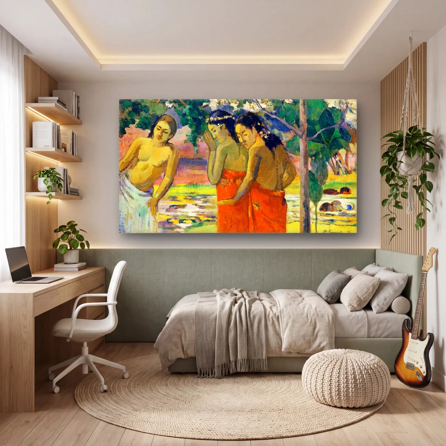 Paul Gauguin – Three Tahitian Women cam tablo — genç odasında