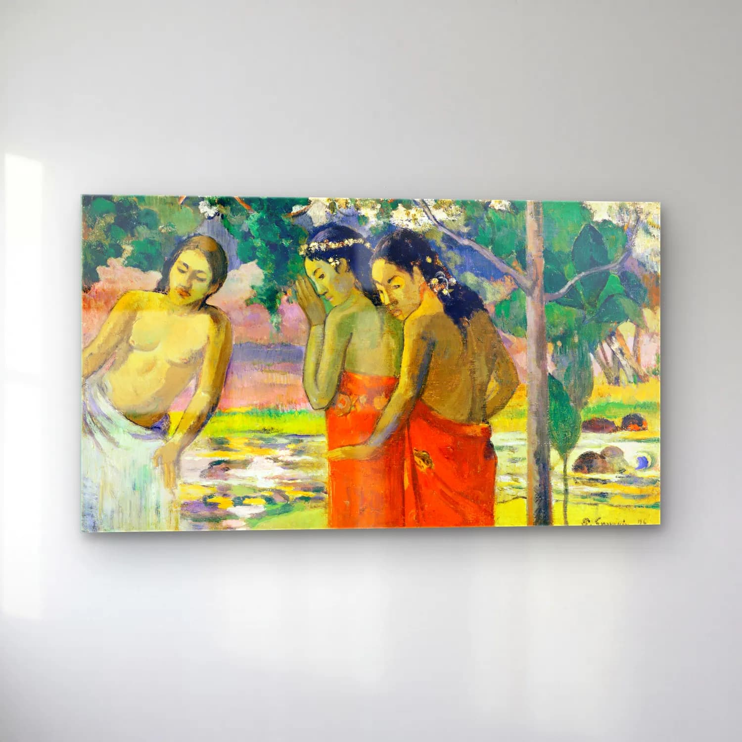Paul Gauguin – Three Tahitian Women cam tablo — sol açıdan görünüm