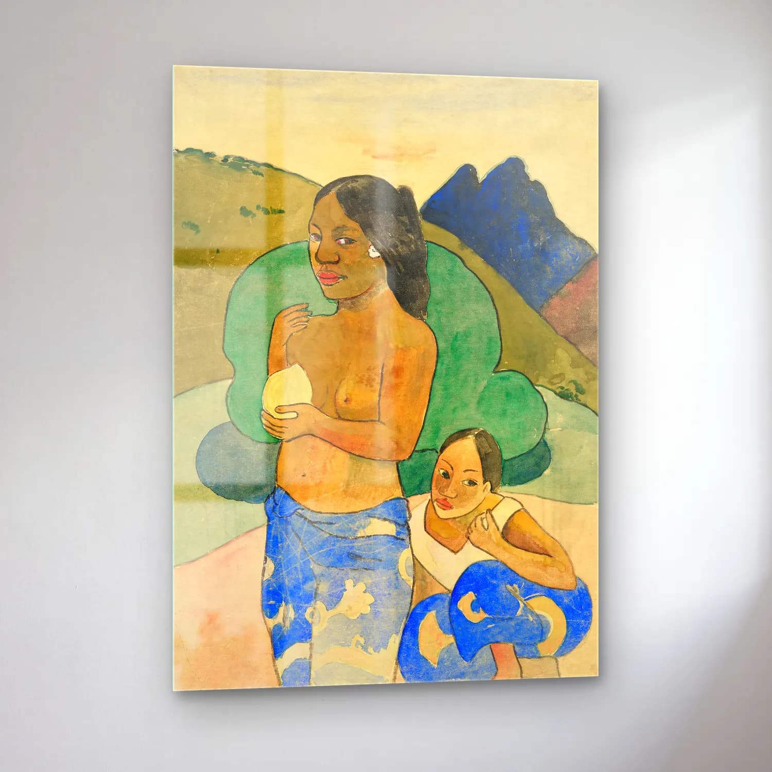 Paul Gauguin – Two Tahitian Women in a Landscape (ca. 1892) cam tablo — sol açıdan görünüm