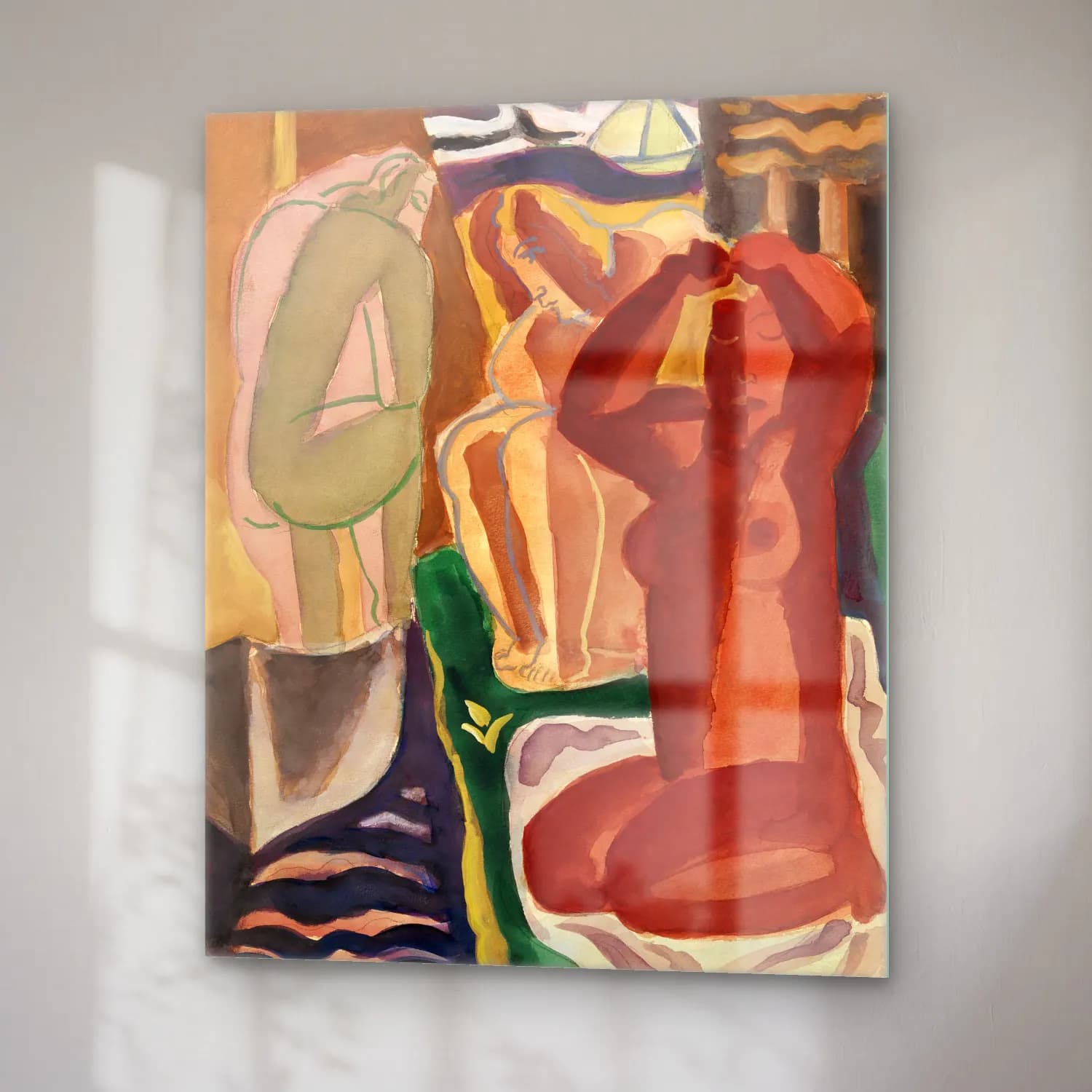 Leo Gestel – Two bathing women and a bridge figure vintage painting cam tablo — sağ açıdan görünüm