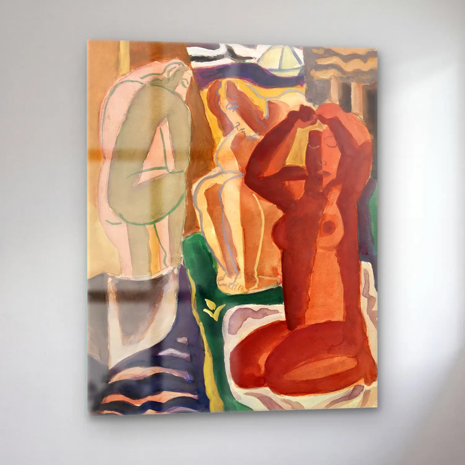 Leo Gestel – Two bathing women and a bridge figure vintage painting cam tablo — sol açıdan görünüm