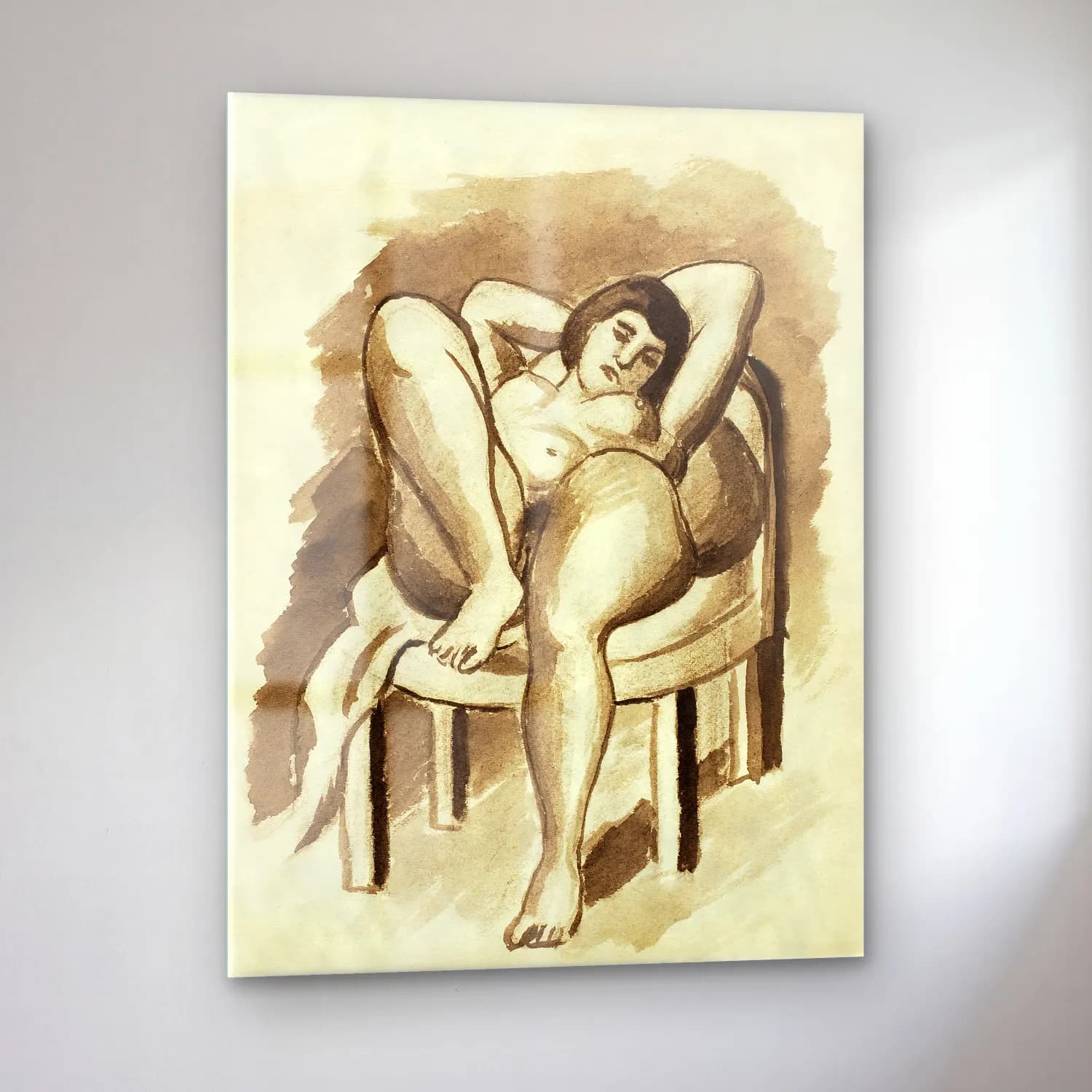 Carl Newman – Vintage erotic nude art of a naked woman. Seated Female Nude cam tablo — sol açıdan görünüm