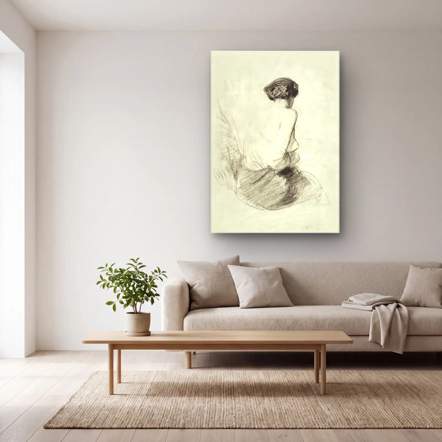 Paul Gavarni – Vintage erotic nude art of a naked woman. Woman Seated,… cam tablo — açık renk salonda