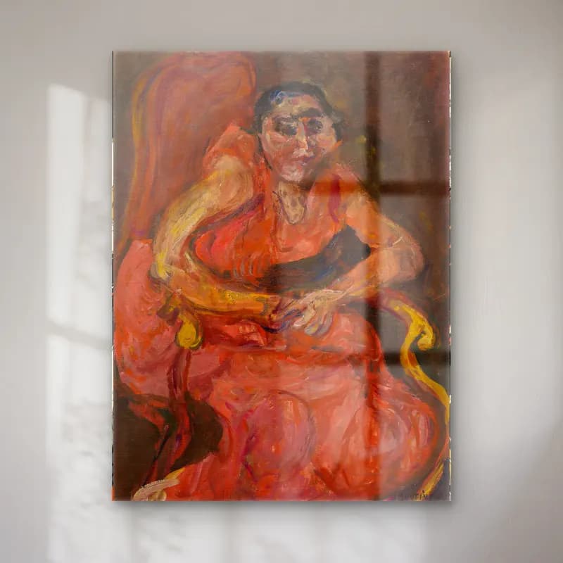Chaïm Soutine – Woman in Pink (ca. 1924) cam tablo — Chaïm Soutine – Woman in Pink (ca. 1924) — empresyonist kadın portresi