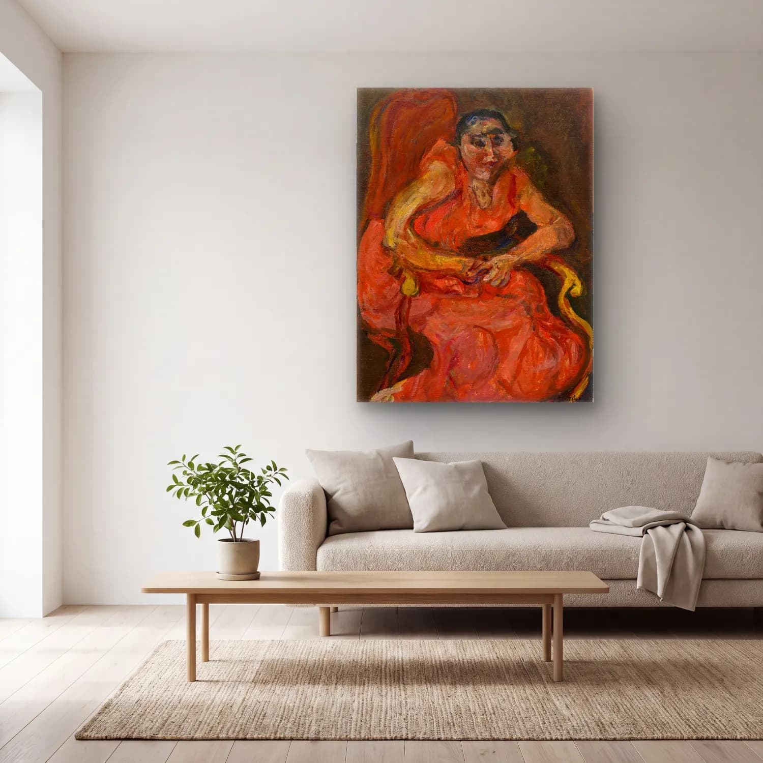Chaïm Soutine – Woman in Pink (ca. 1924) cam tablo — açık renk salonda