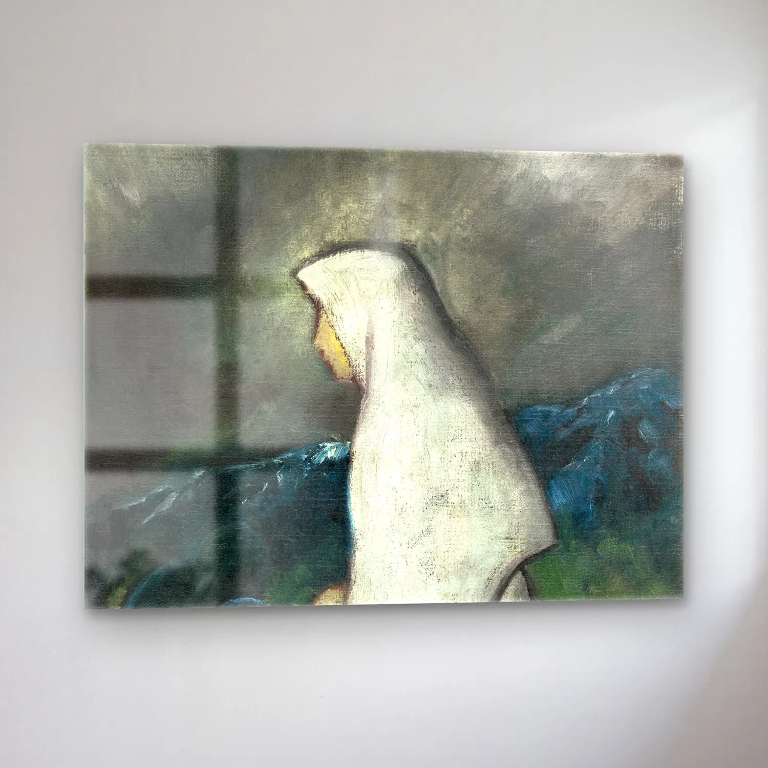 Zolo Palugyay – Woman in a white shawl vintage cam tablo — sol açıdan görünüm