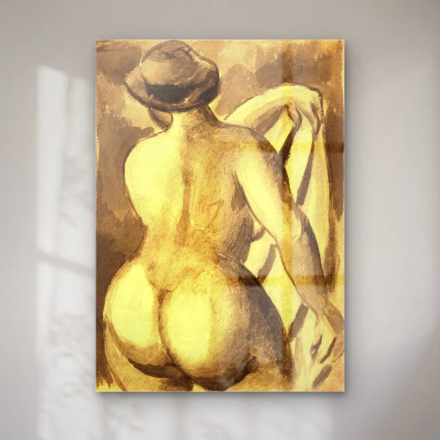 Carl Newman – Woman showing her nude bum. Female Nude with Drape cam tablo — Carl Newman – Woman showing her nude bum. Female Nude with Drape — siyah beyaz figür çalışması