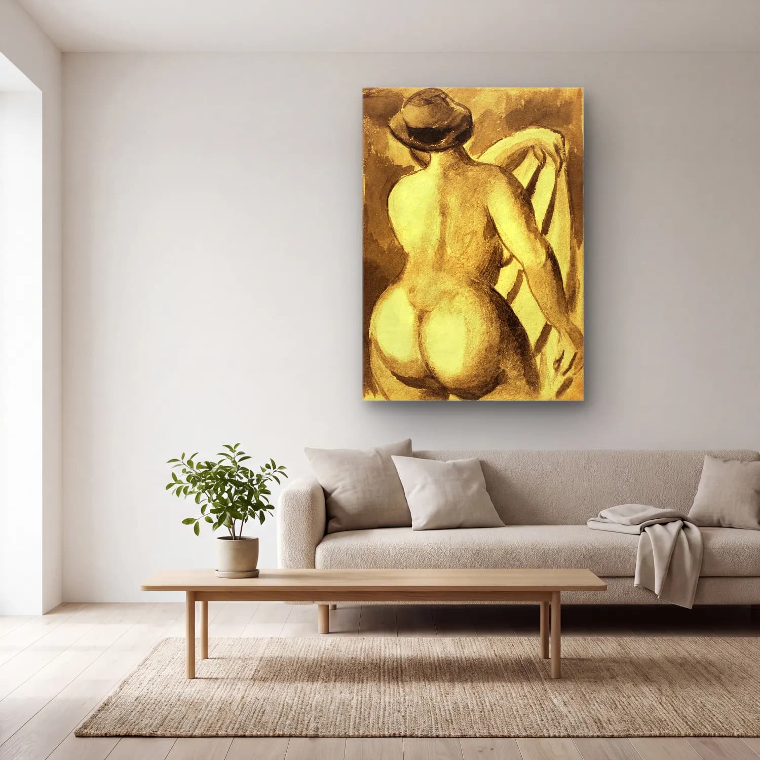 Carl Newman – Woman showing her nude bum. Female Nude with Drape cam tablo — açık renk salonda