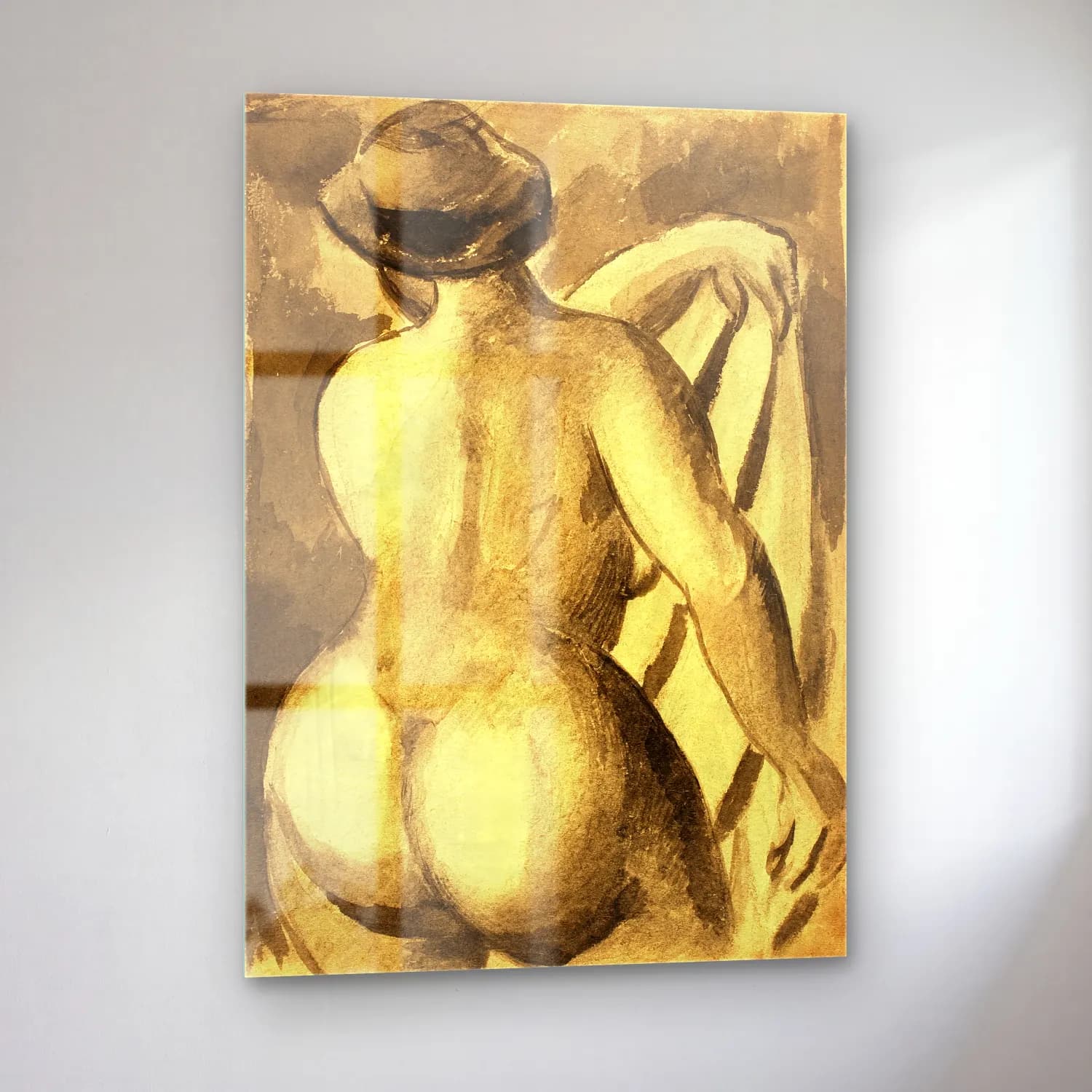 Carl Newman – Woman showing her nude bum. Female Nude with Drape cam tablo — sol açıdan görünüm