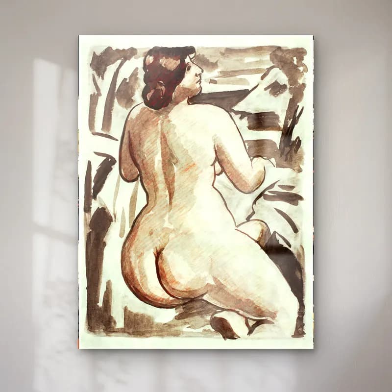 Carl Newman – Woman showing her nude bum. Standing Female Nude cam tablo — Carl Newman – Woman showing her nude bum. Standing Female Nude — suluboya figür çalışması