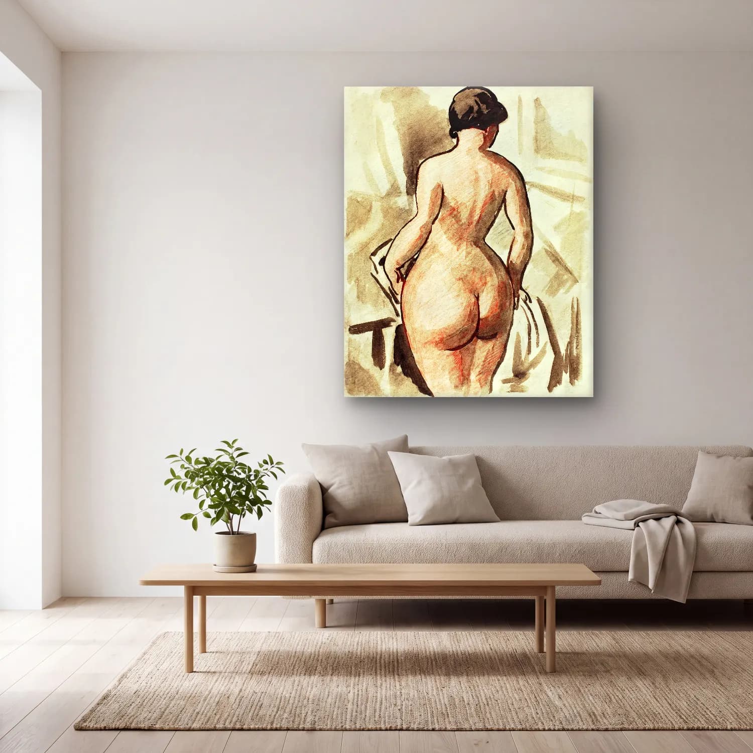 Carl Newman – Woman showing her nude bum. Standing Female Nude No. 5 cam tablo — açık renk salonda